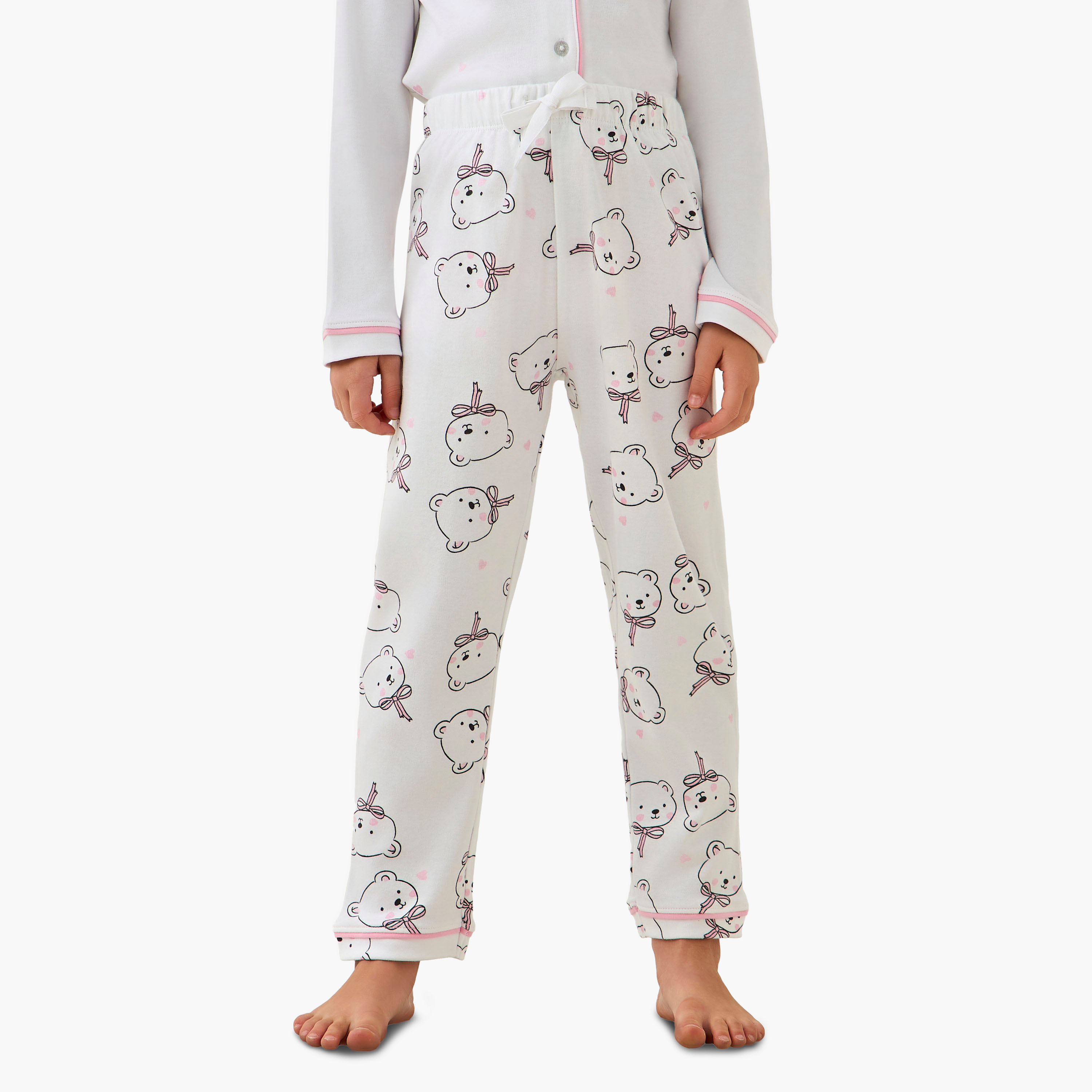 Juniors Cotton Collared Long Sleeves Pyjama Set with Bear Print-baby-girls-clothing-winterwear-pyjamasets-image-3