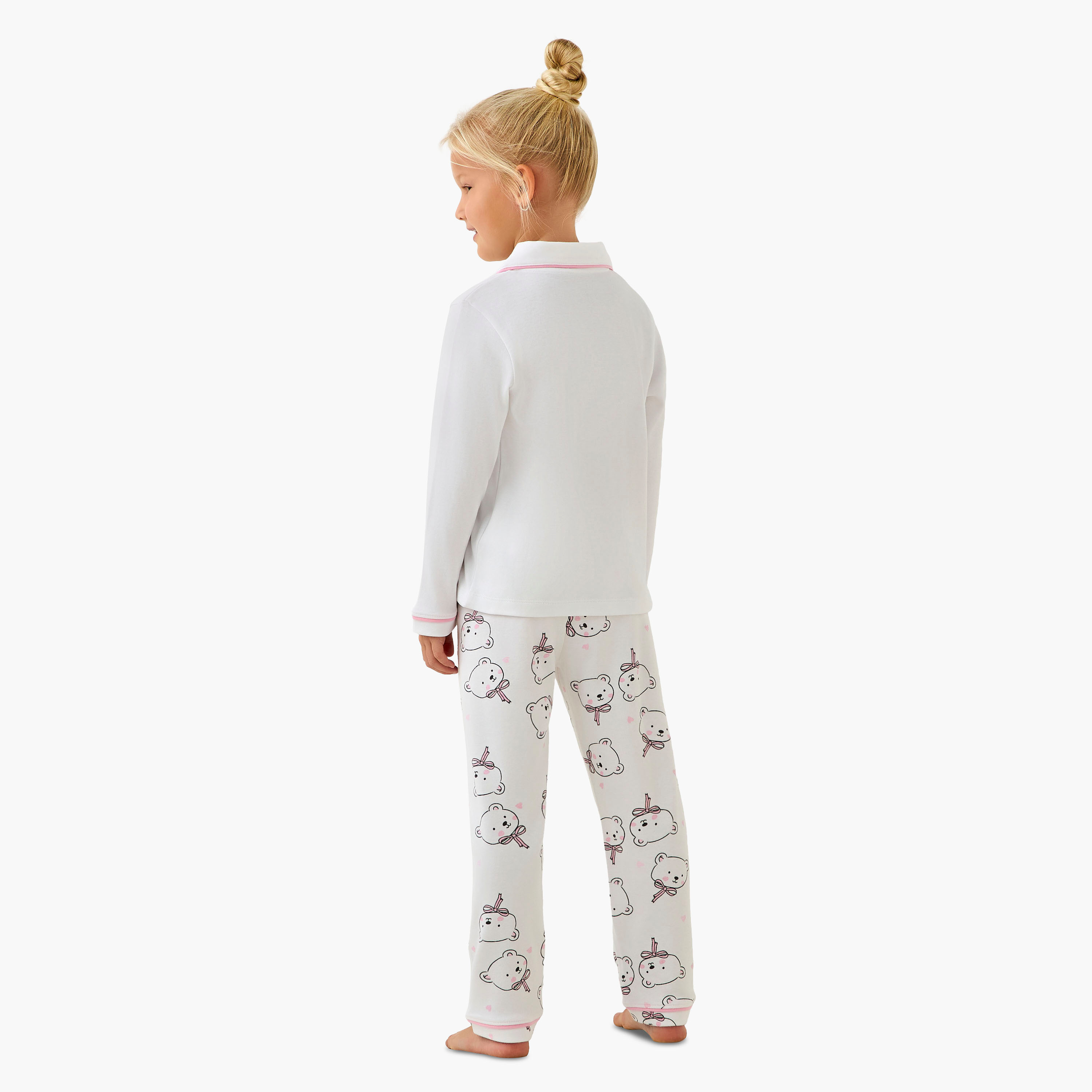 Juniors Cotton Collared Long Sleeves Pyjama Set with Bear Print-baby-girls-clothing-winterwear-pyjamasets-image-4