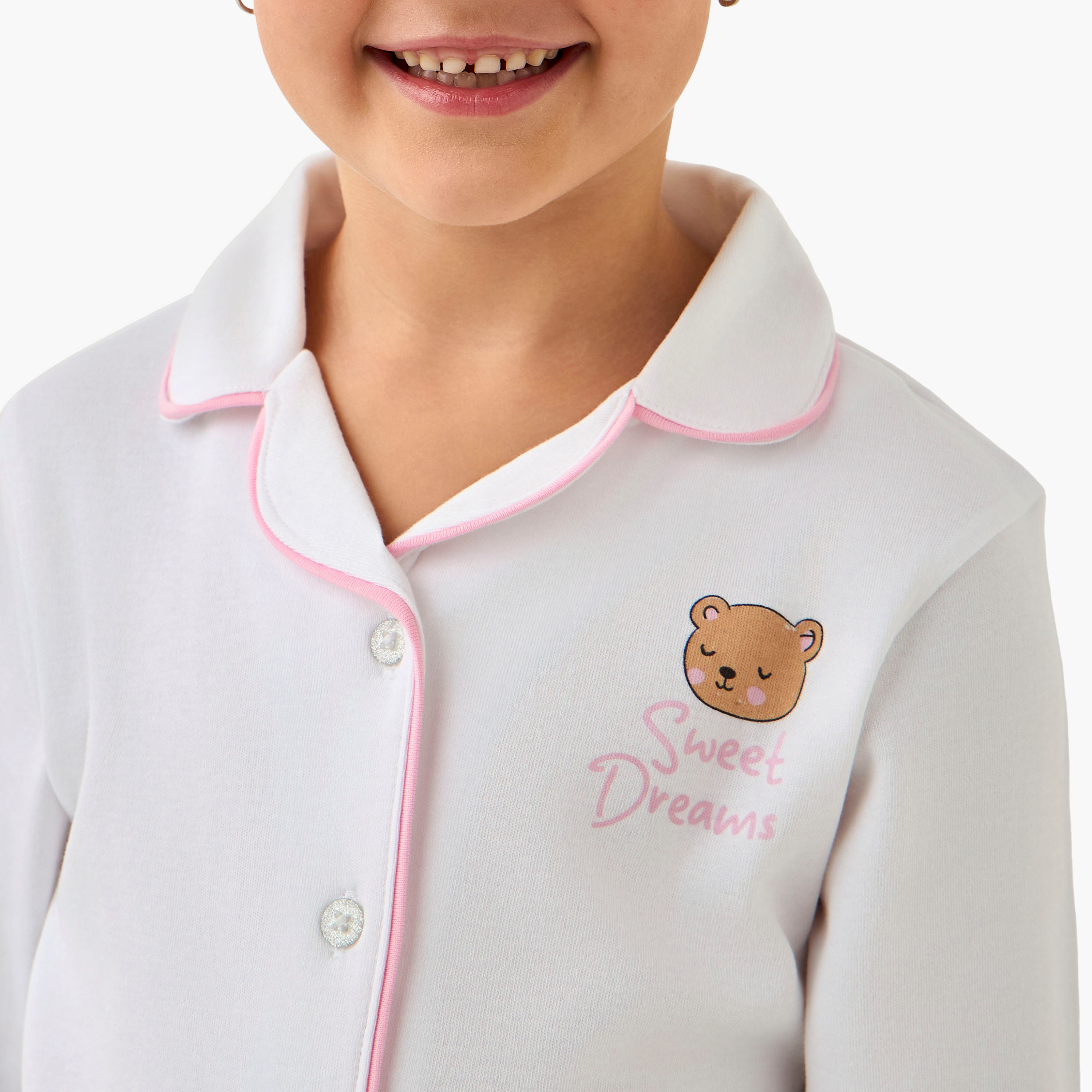 Juniors Cotton Collared Long Sleeves Pyjama Set with Bear Print-baby-girls-clothing-winterwear-pyjamasets-image-5