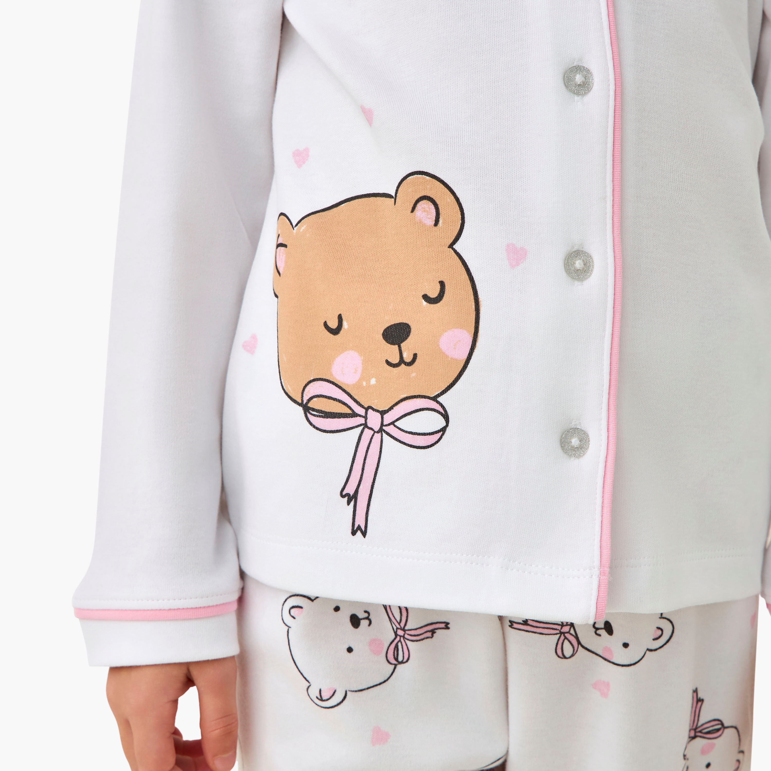 Juniors Cotton Collared Long Sleeves Pyjama Set with Bear Print-baby-girls-clothing-winterwear-pyjamasets-image-6