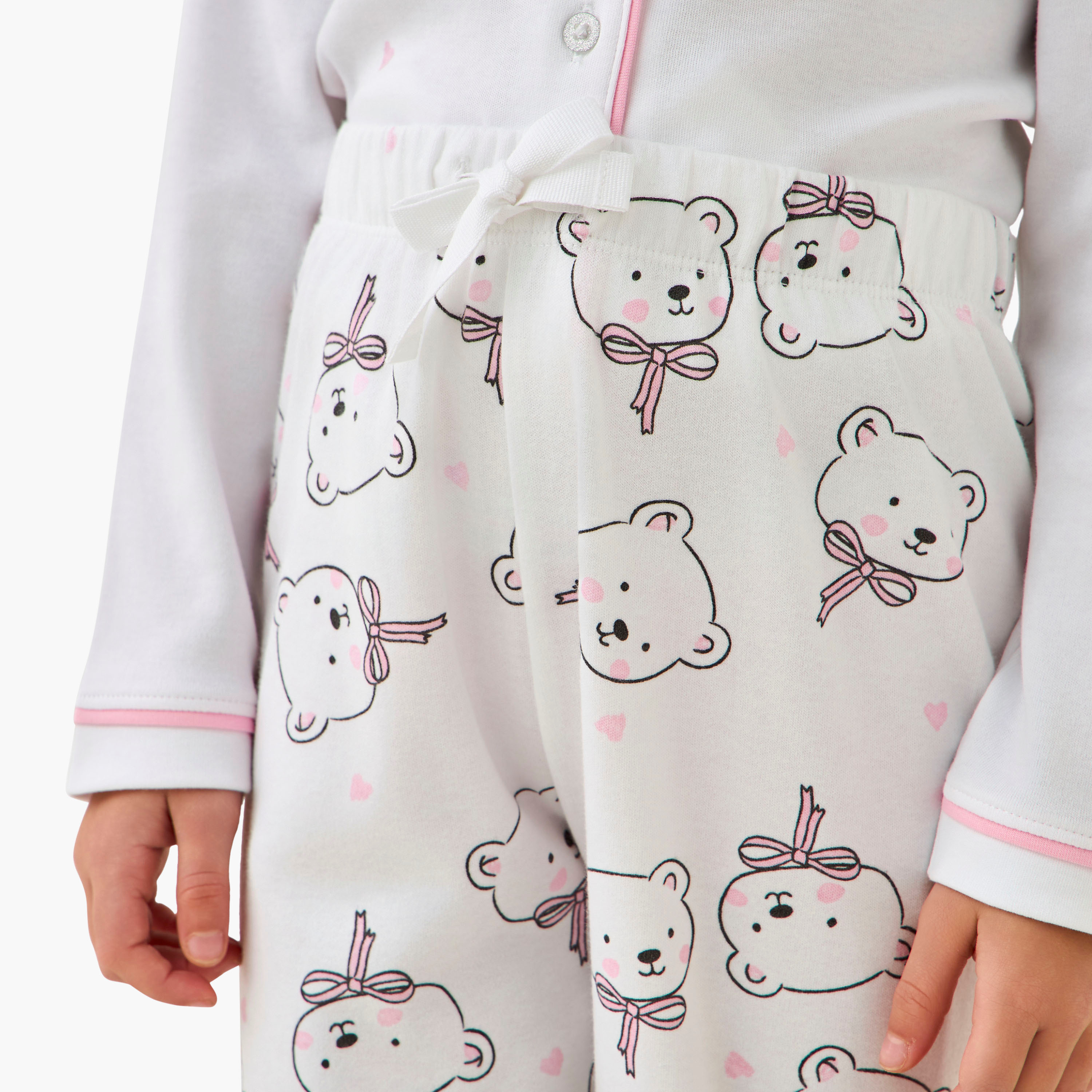 Juniors Cotton Collared Long Sleeves Pyjama Set with Bear Print-baby-girls-clothing-winterwear-pyjamasets-image-7