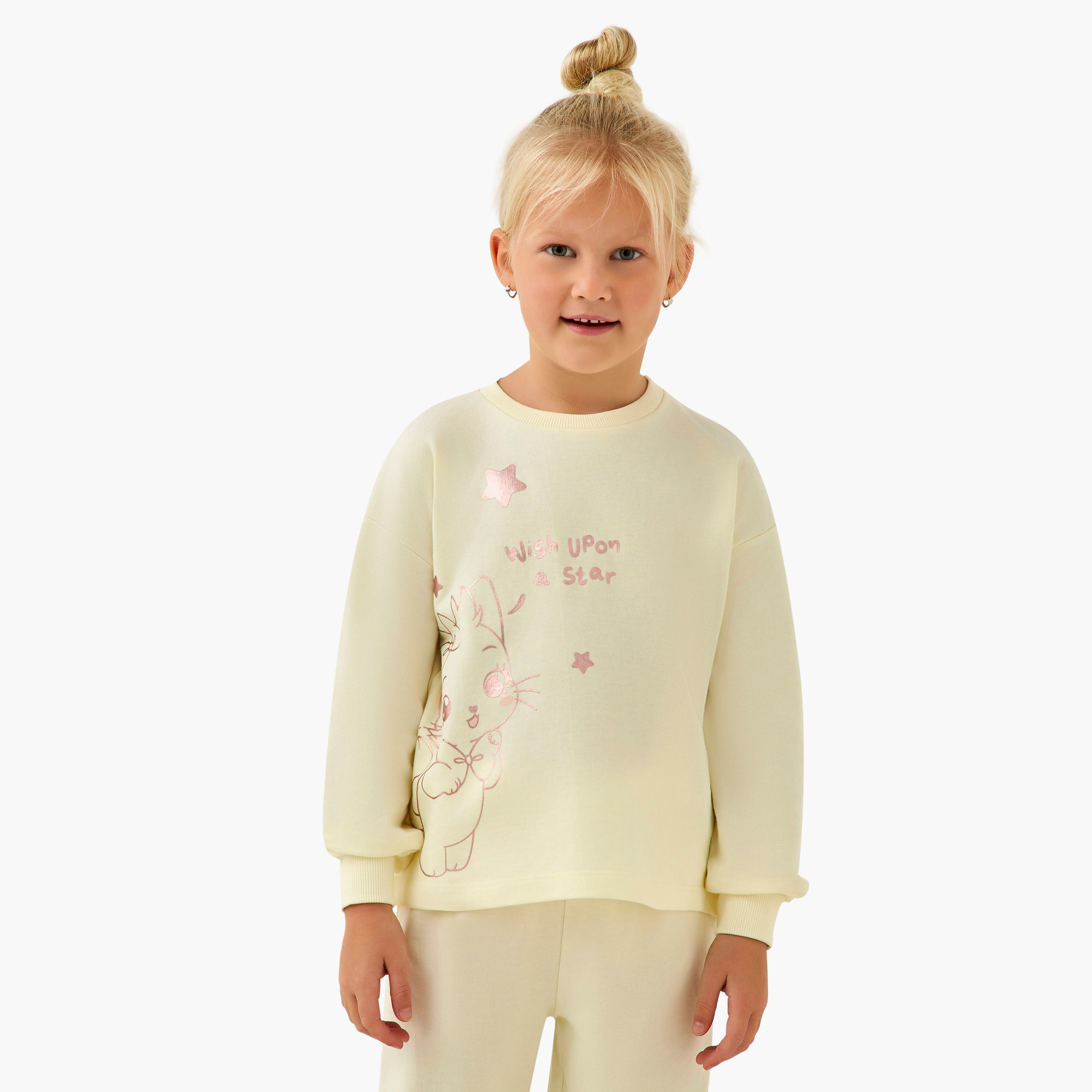 Juniors Cotton Crew Neck Long Sleeves Pyjama Set with Cat Print-baby-girls-clothing-winterwear-pyjamasets-image-2