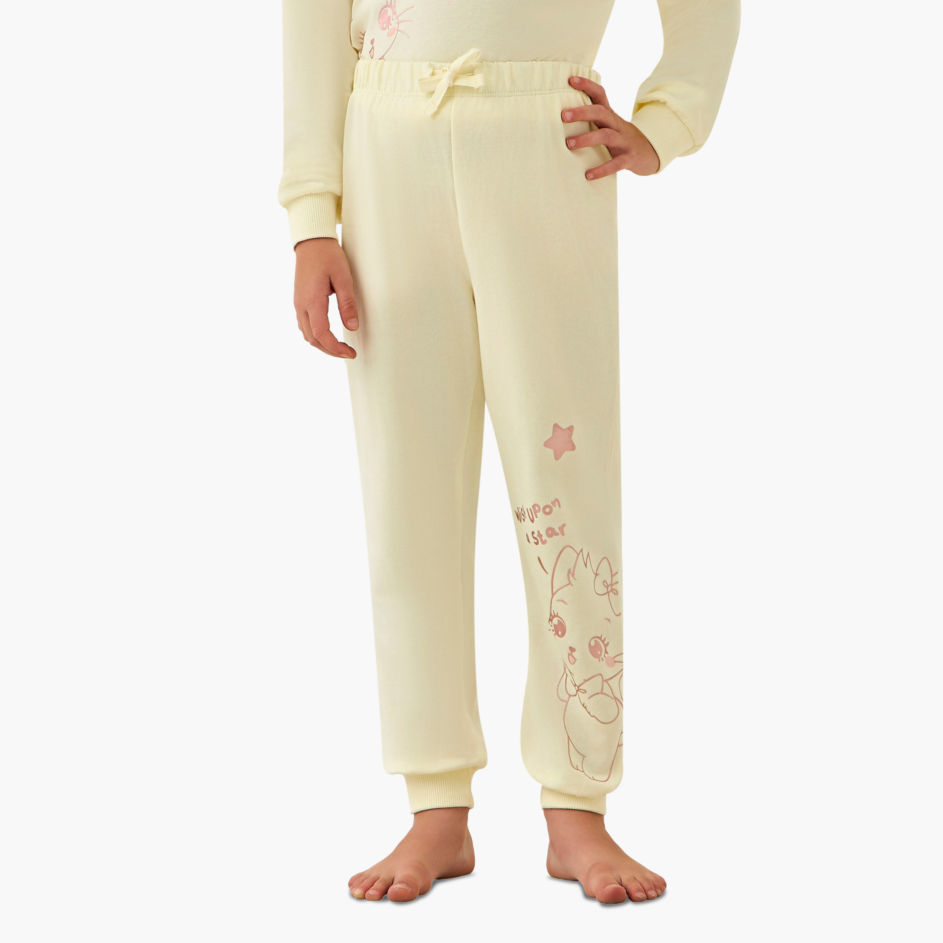 Juniors Cotton Crew Neck Long Sleeves Pyjama Set with Cat Print-baby-girls-clothing-winterwear-pyjamasets-image-3