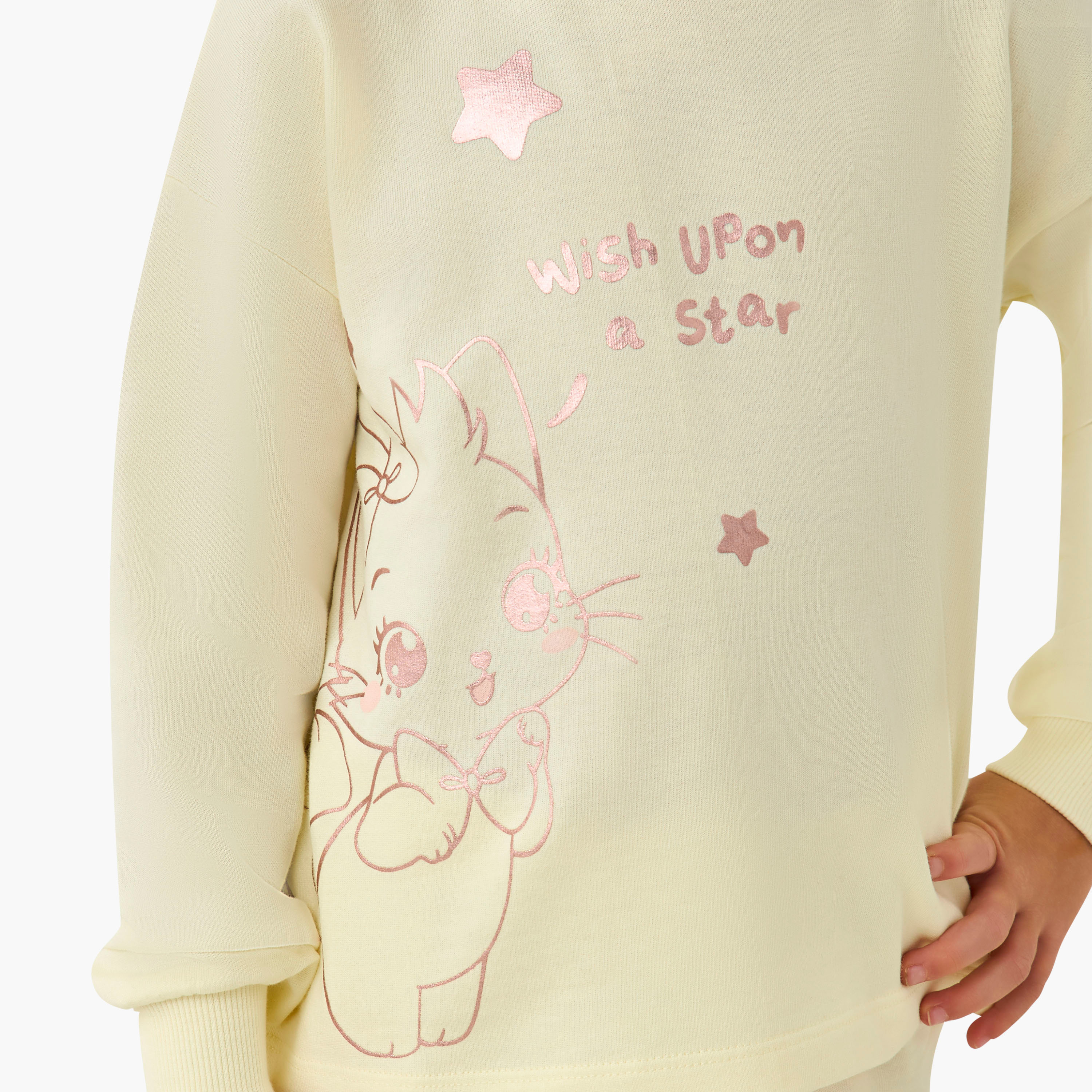 Juniors Cotton Crew Neck Long Sleeves Pyjama Set with Cat Print-baby-girls-clothing-winterwear-pyjamasets-image-5