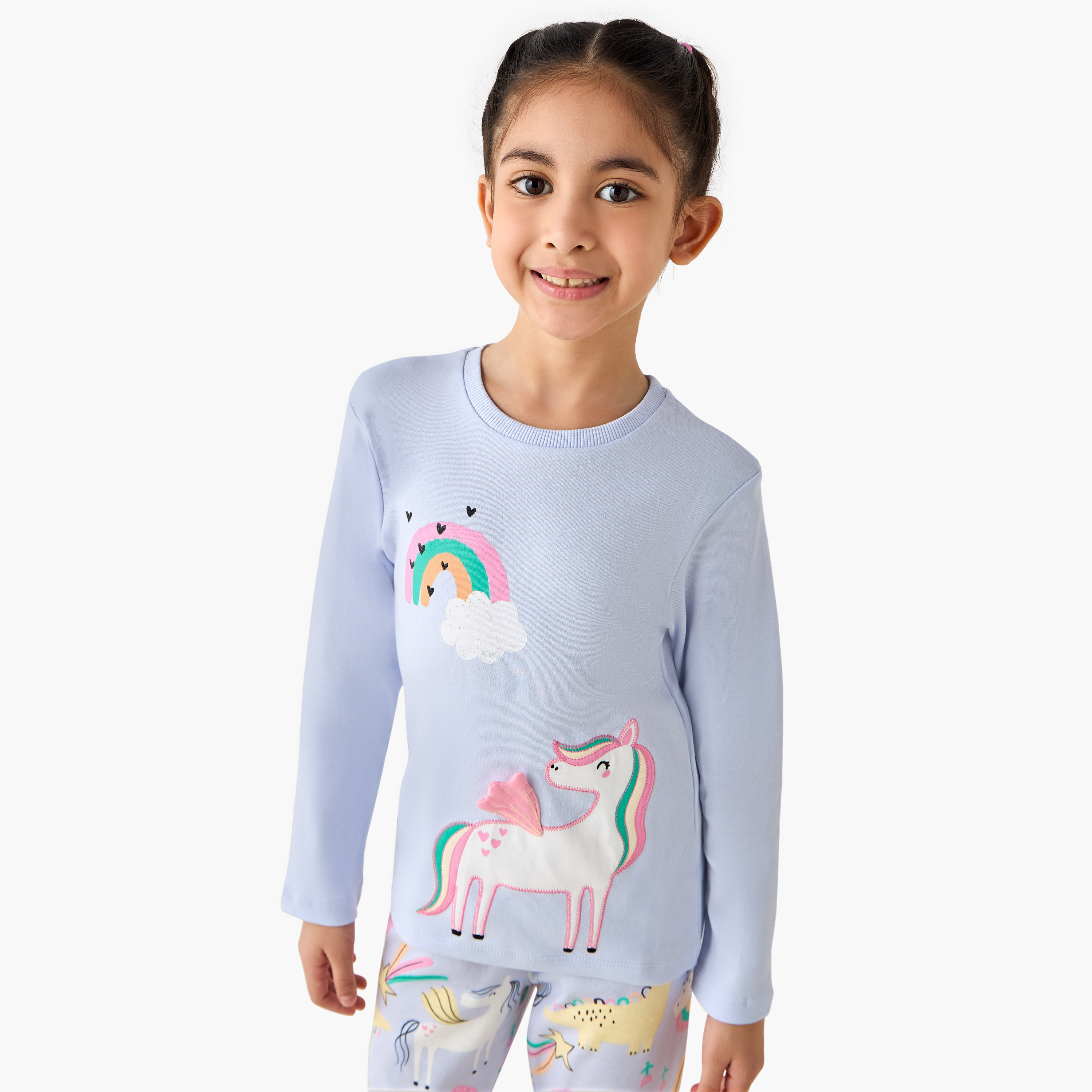 Juniors Cotton Round Neck Long Sleeve Pyjama Set with Unicorn Print-baby-girls-clothing-winterwear-pyjamasets-image-2