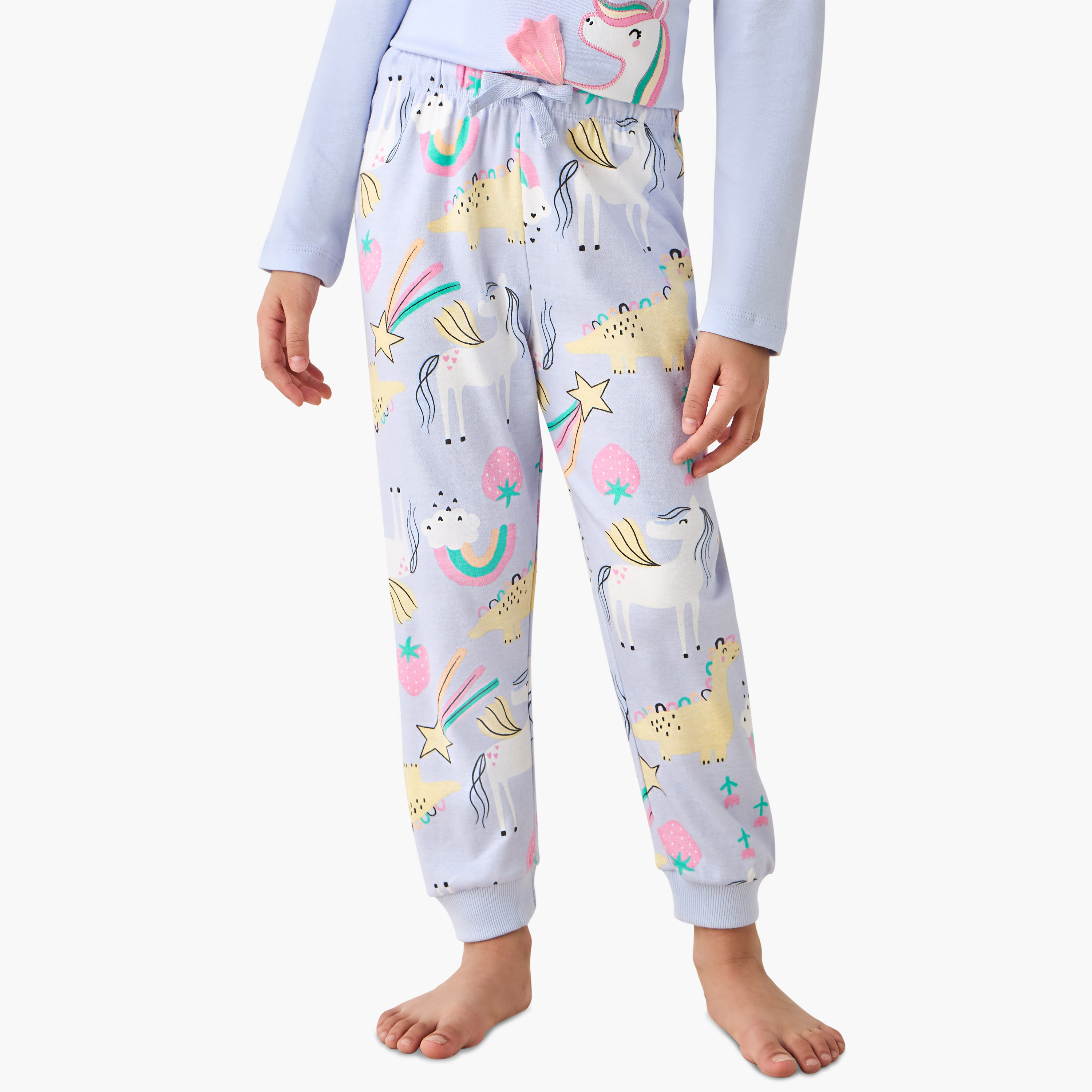 Juniors Cotton Round Neck Long Sleeve Pyjama Set with Unicorn Print-baby-girls-clothing-winterwear-pyjamasets-image-3