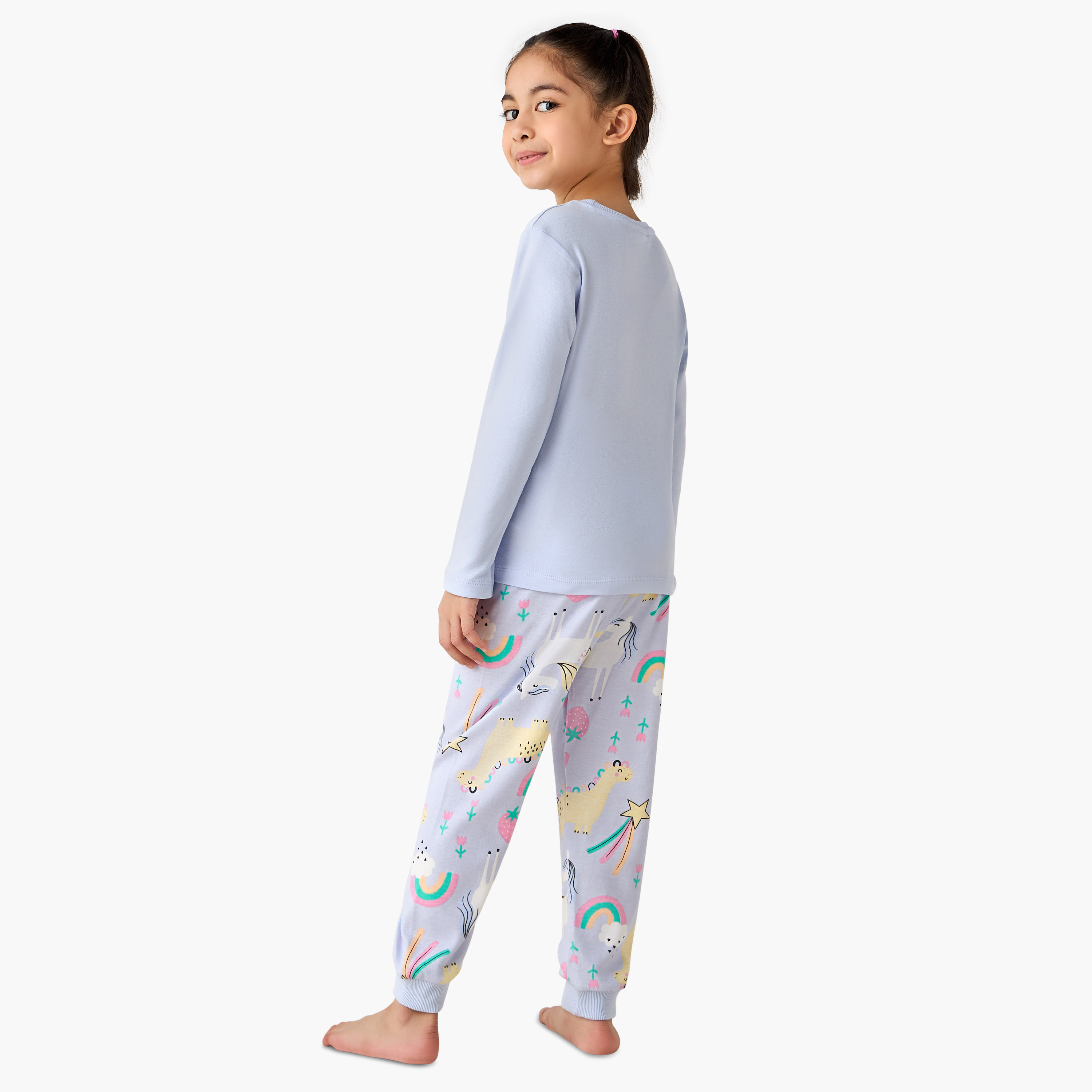 Juniors Cotton Round Neck Long Sleeve Pyjama Set with Unicorn Print-baby-girls-clothing-winterwear-pyjamasets-image-4