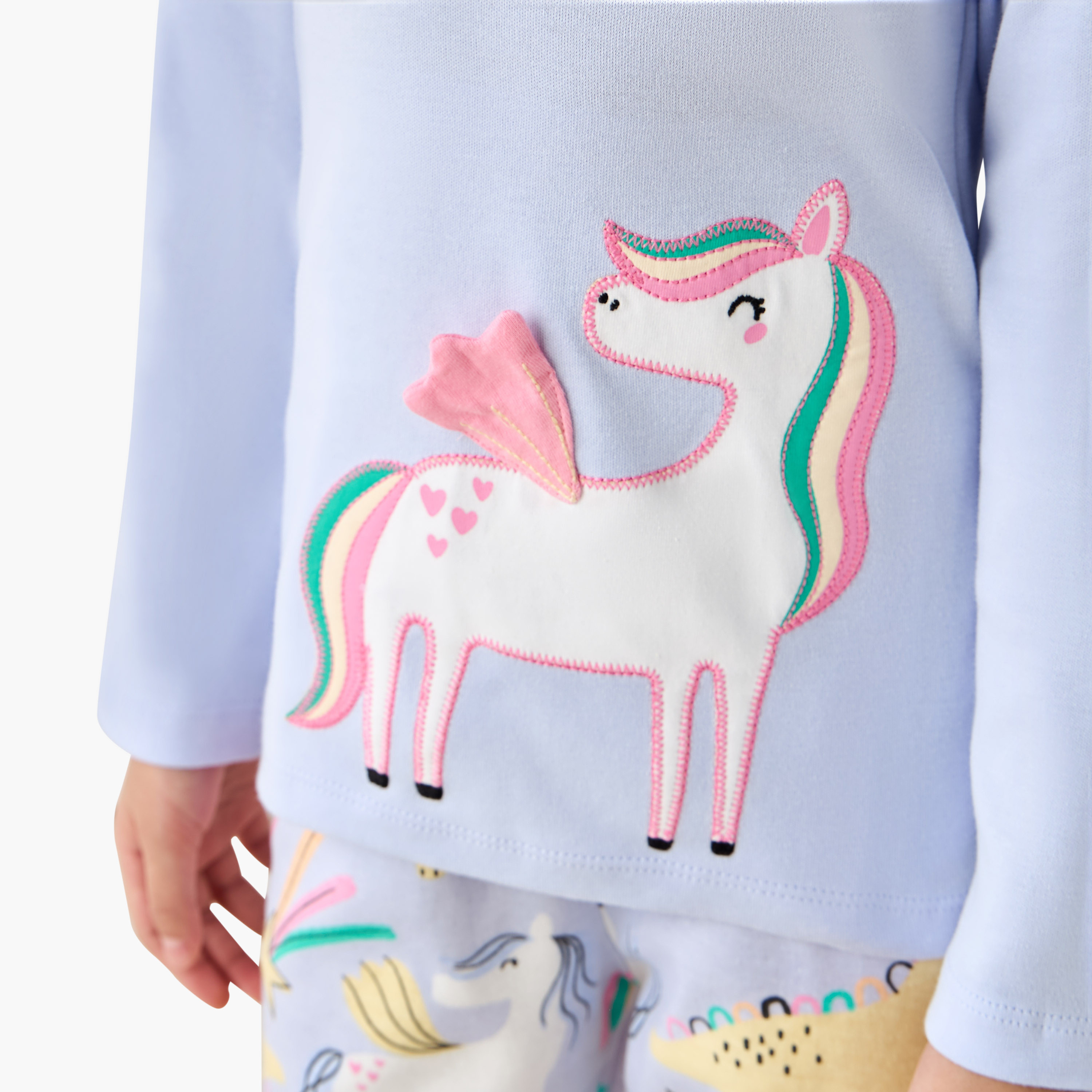 Juniors Cotton Round Neck Long Sleeve Pyjama Set with Unicorn Print-baby-girls-clothing-winterwear-pyjamasets-image-5