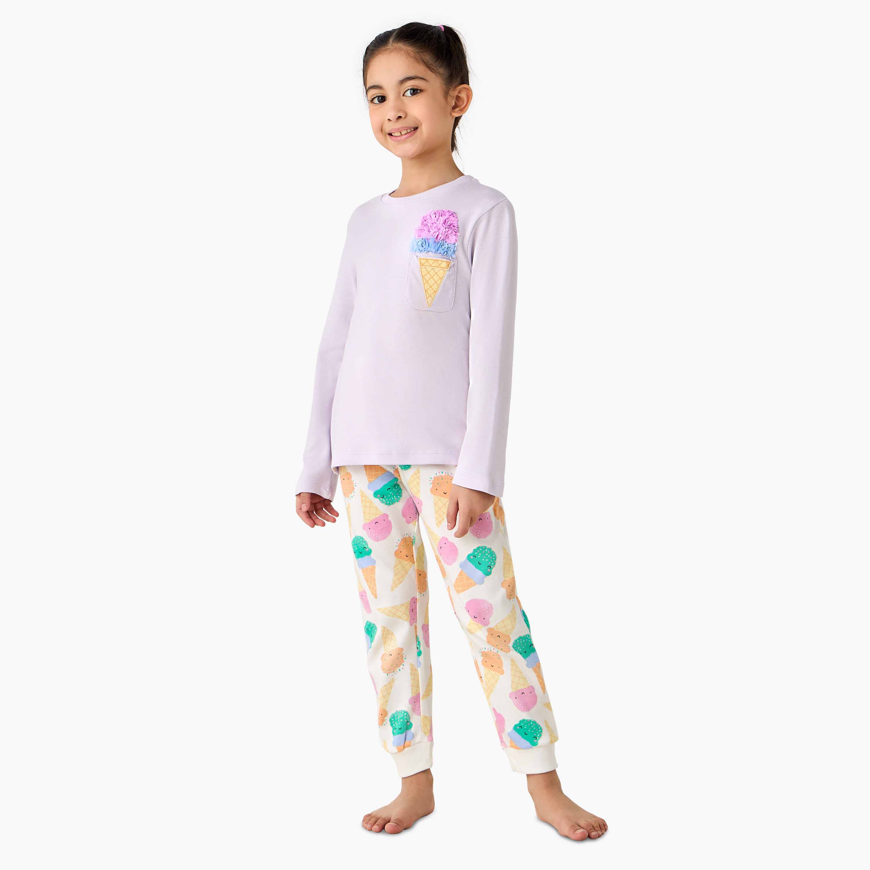 طقم بيجاما قطن بياقة مستديرة وأكمام طويلة وطبعات من جونيورز-baby-girls-clothing-winterwear-pyjamasets-image-6