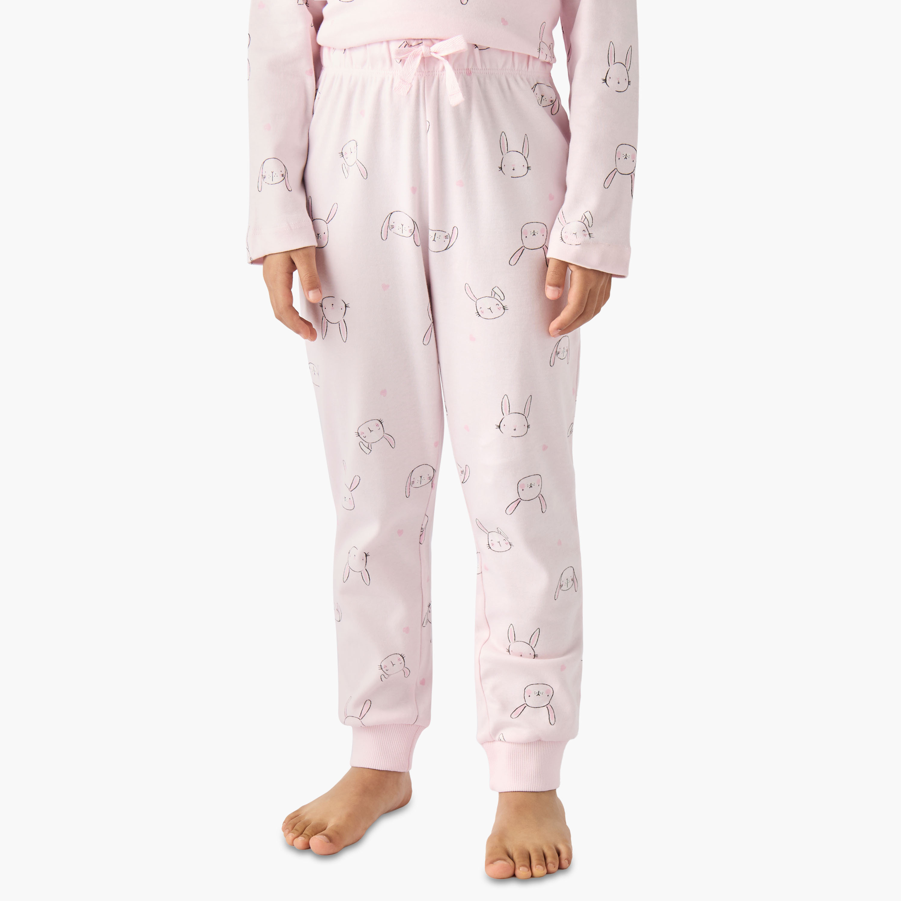 Juniors Cotton Crew Neck Long Sleeve Pyjama Set with Bunny Print-baby-girls-clothing-winterwear-pyjamasets-image-3
