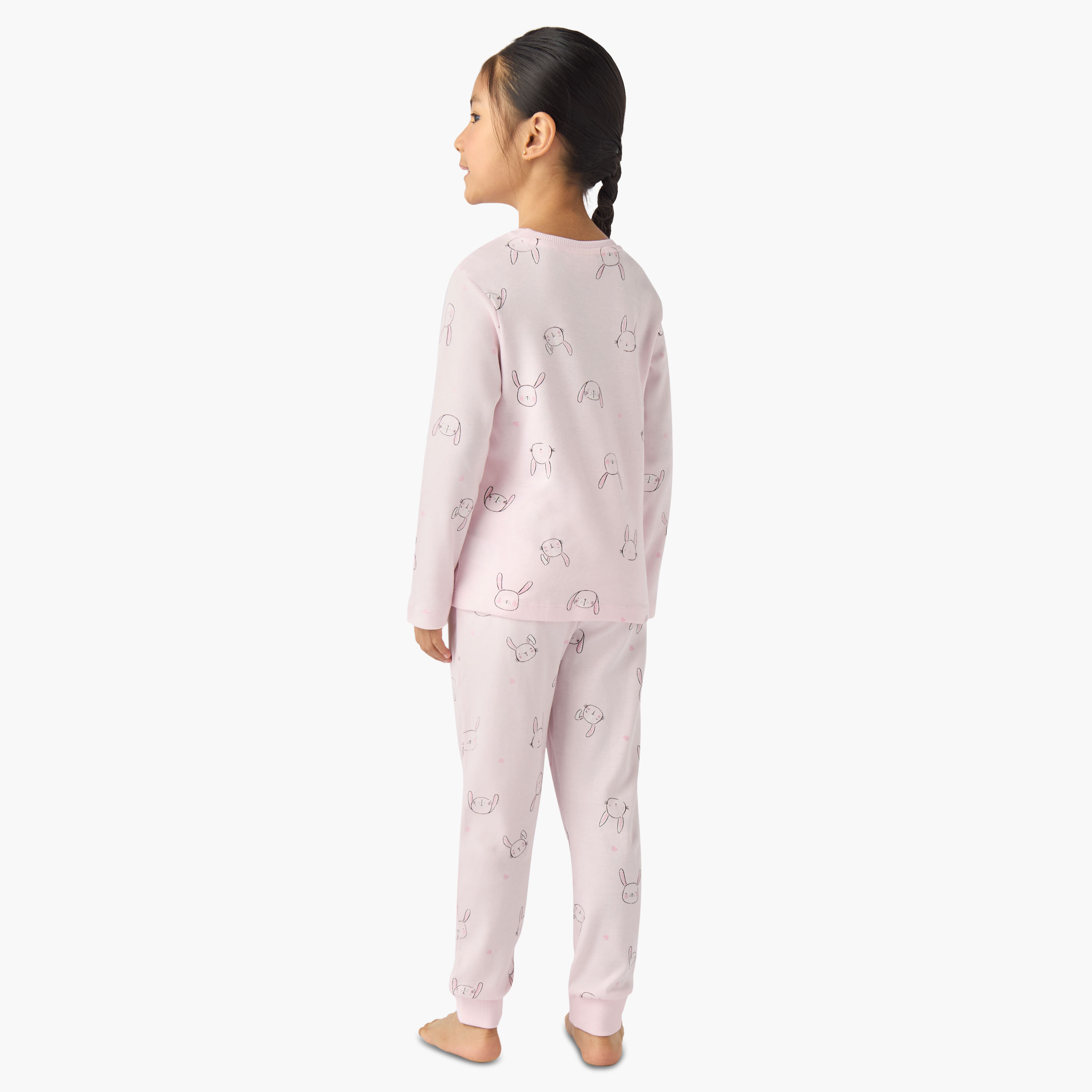 Juniors Cotton Crew Neck Long Sleeve Pyjama Set with Bunny Print-baby-girls-clothing-winterwear-pyjamasets-image-4