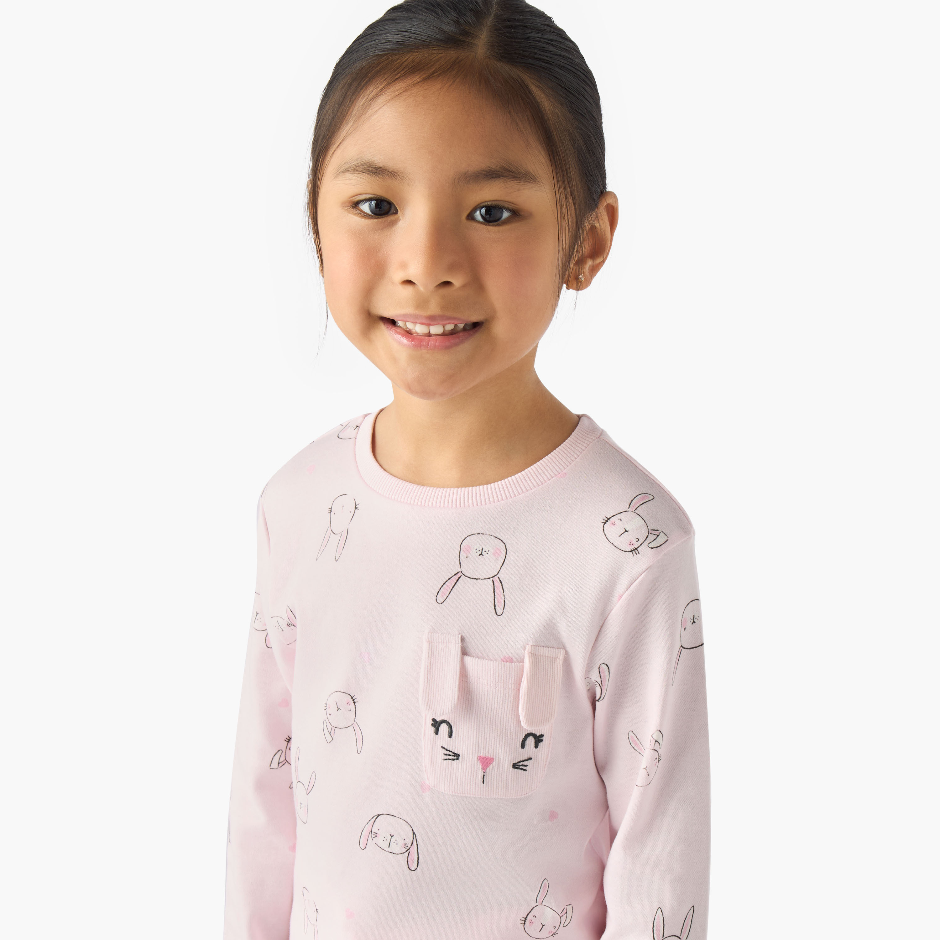 Juniors Cotton Crew Neck Long Sleeve Pyjama Set with Bunny Print-baby-girls-clothing-winterwear-pyjamasets-image-5