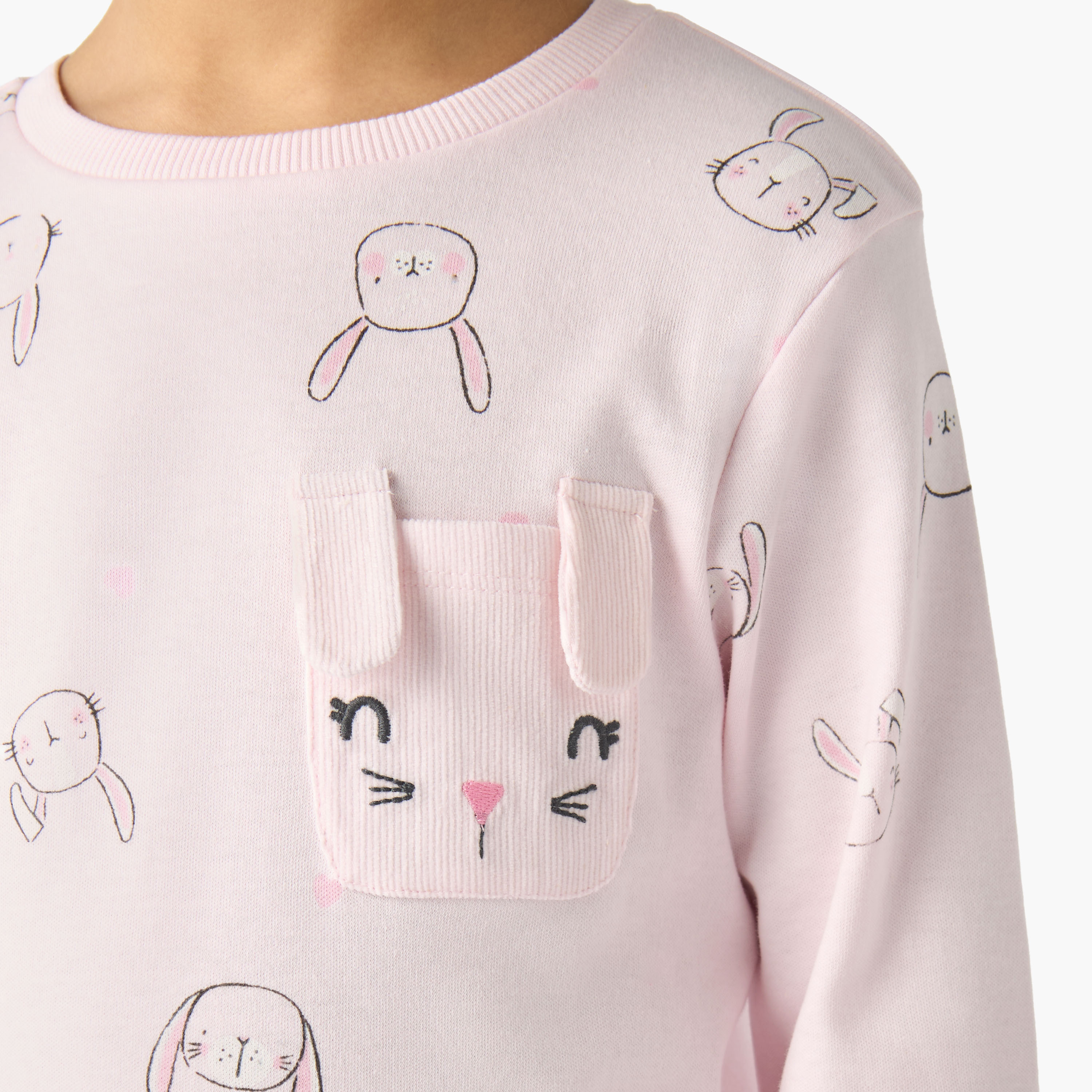 Juniors Cotton Crew Neck Long Sleeve Pyjama Set with Bunny Print-baby-girls-clothing-winterwear-pyjamasets-image-6