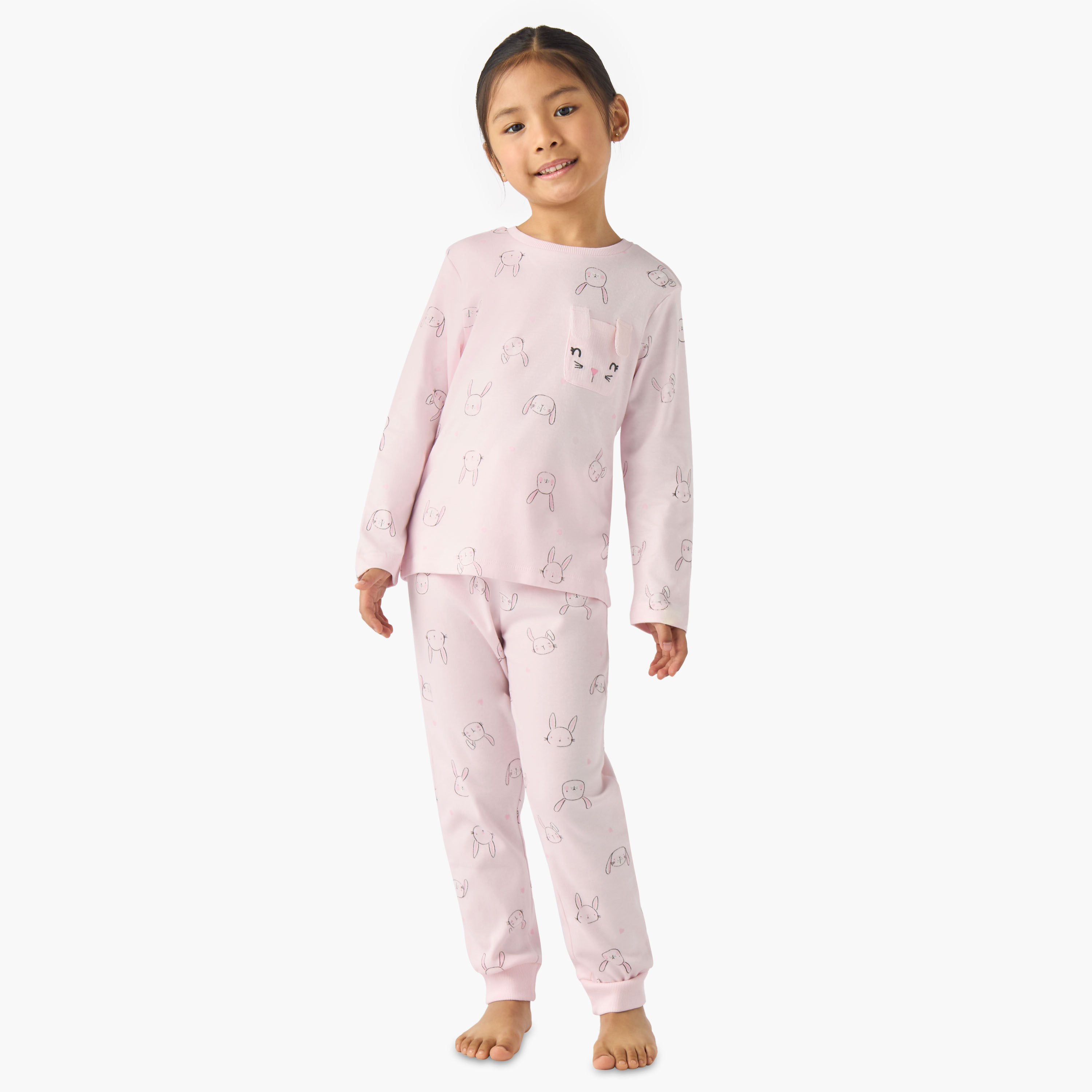 Juniors Cotton Crew Neck Long Sleeve Pyjama Set with Bunny Print-baby-girls-clothing-winterwear-pyjamasets-image-7