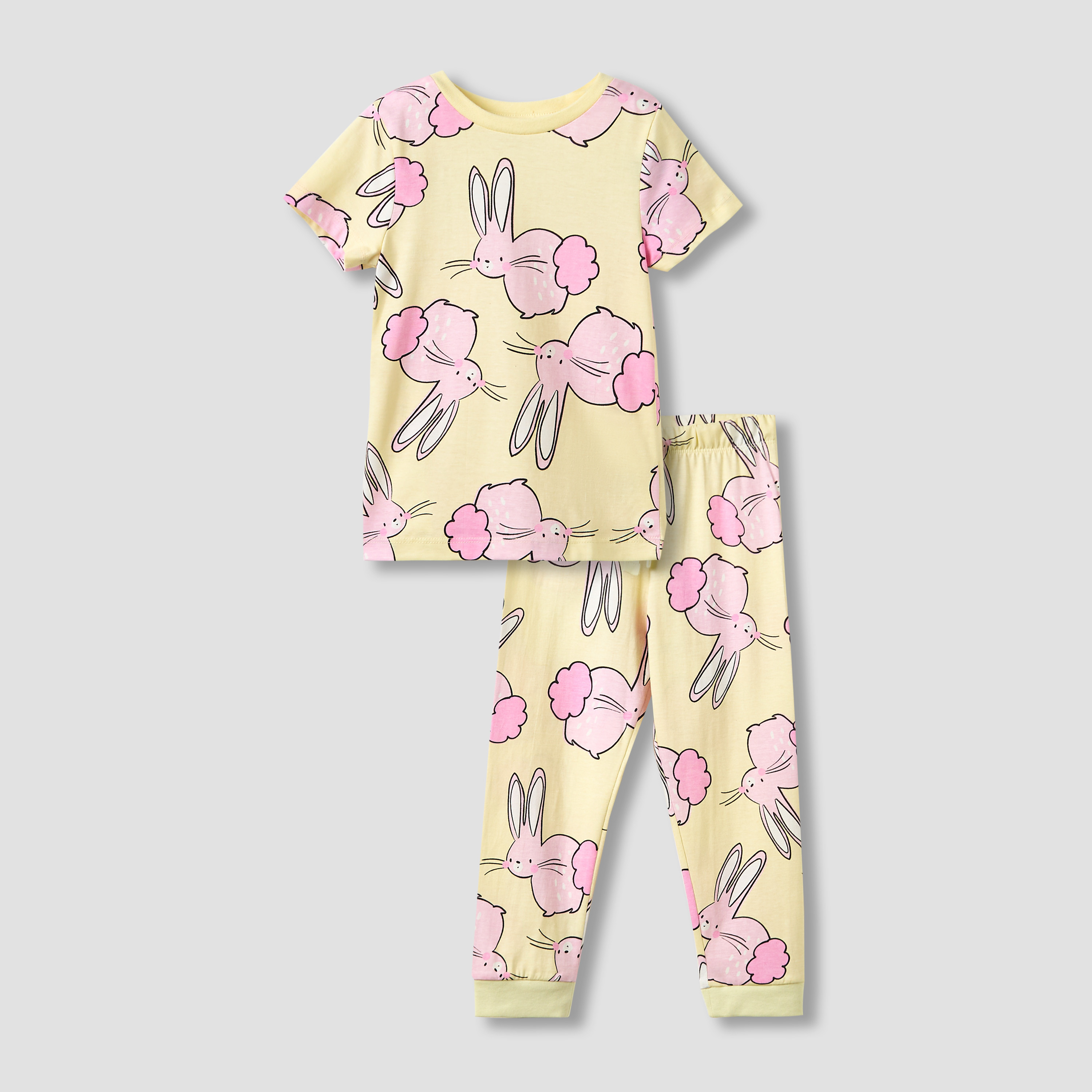 طقم بيجاما قطن بطبعات أرنب وأكمام قصيرة وياقة ضيقة للفتيات من جونيورز-girls-clothing-nightwear-image-1