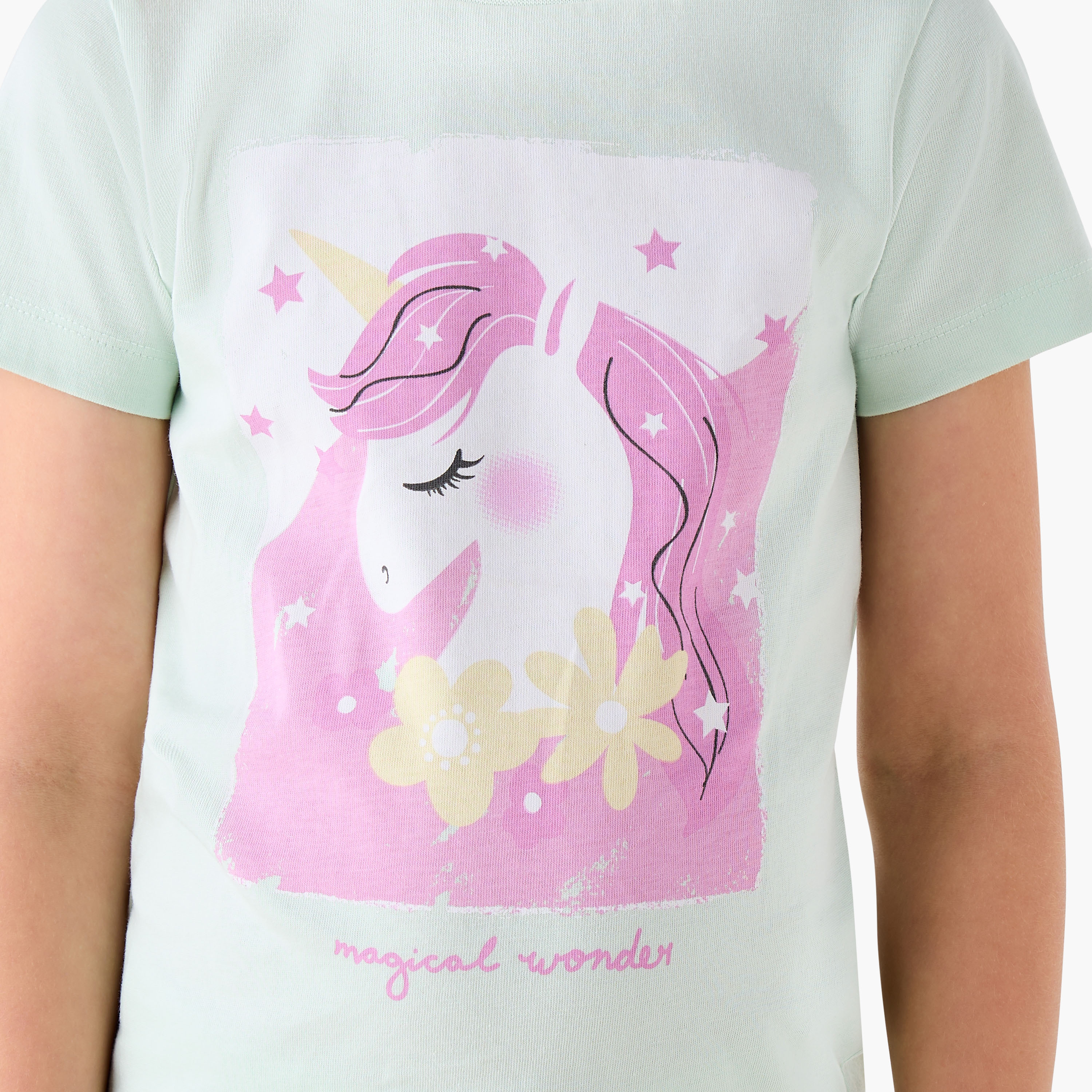 Juniors Girls Pyjama Set with Unicorn Print - Cotton - Short Sleeves - Crew Neck-girls-clothing-nightwear-image-5