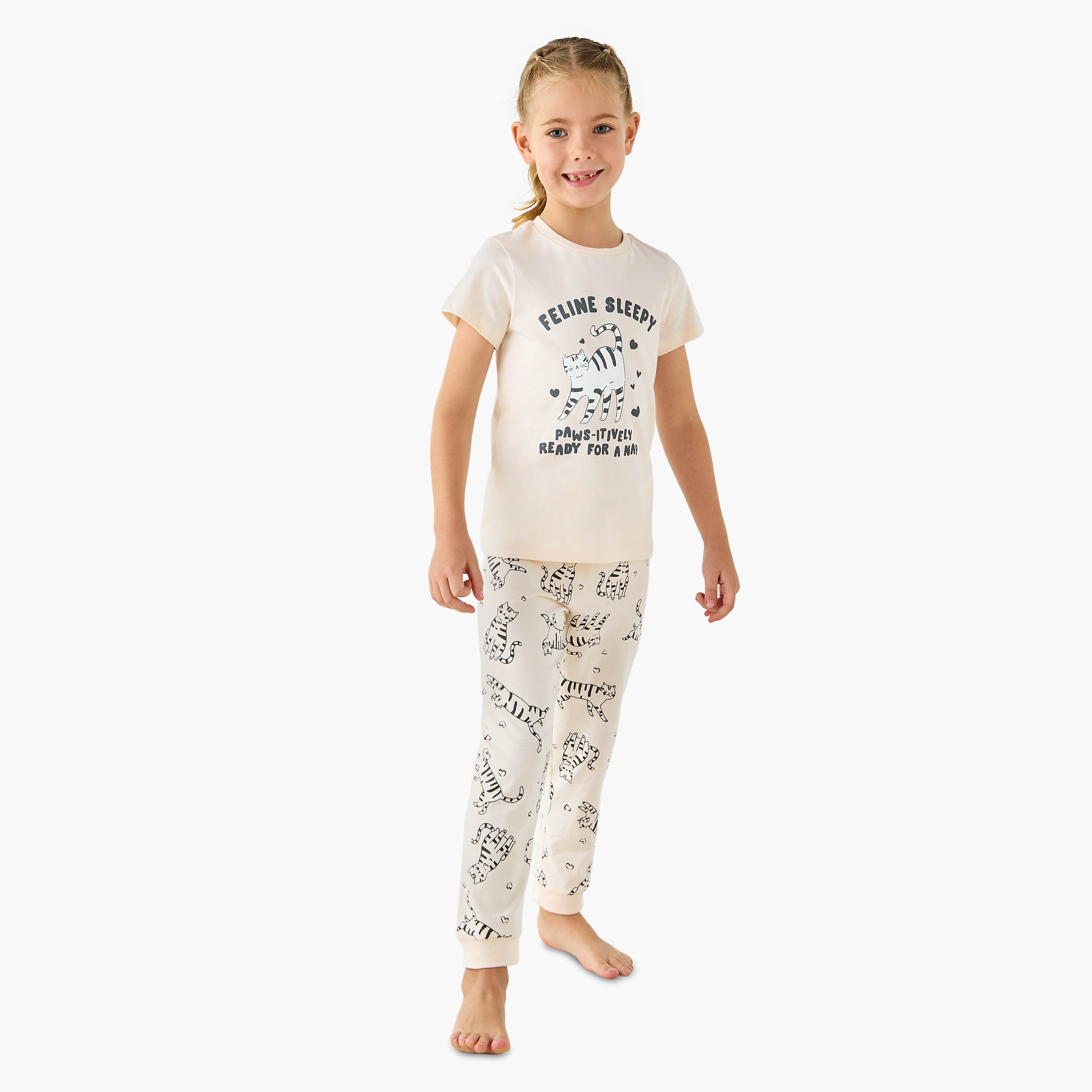 Juniors Cat Print T-shirt and Leggings Set-baby-girls-clothing-nightwear-pyjamasets-image-1