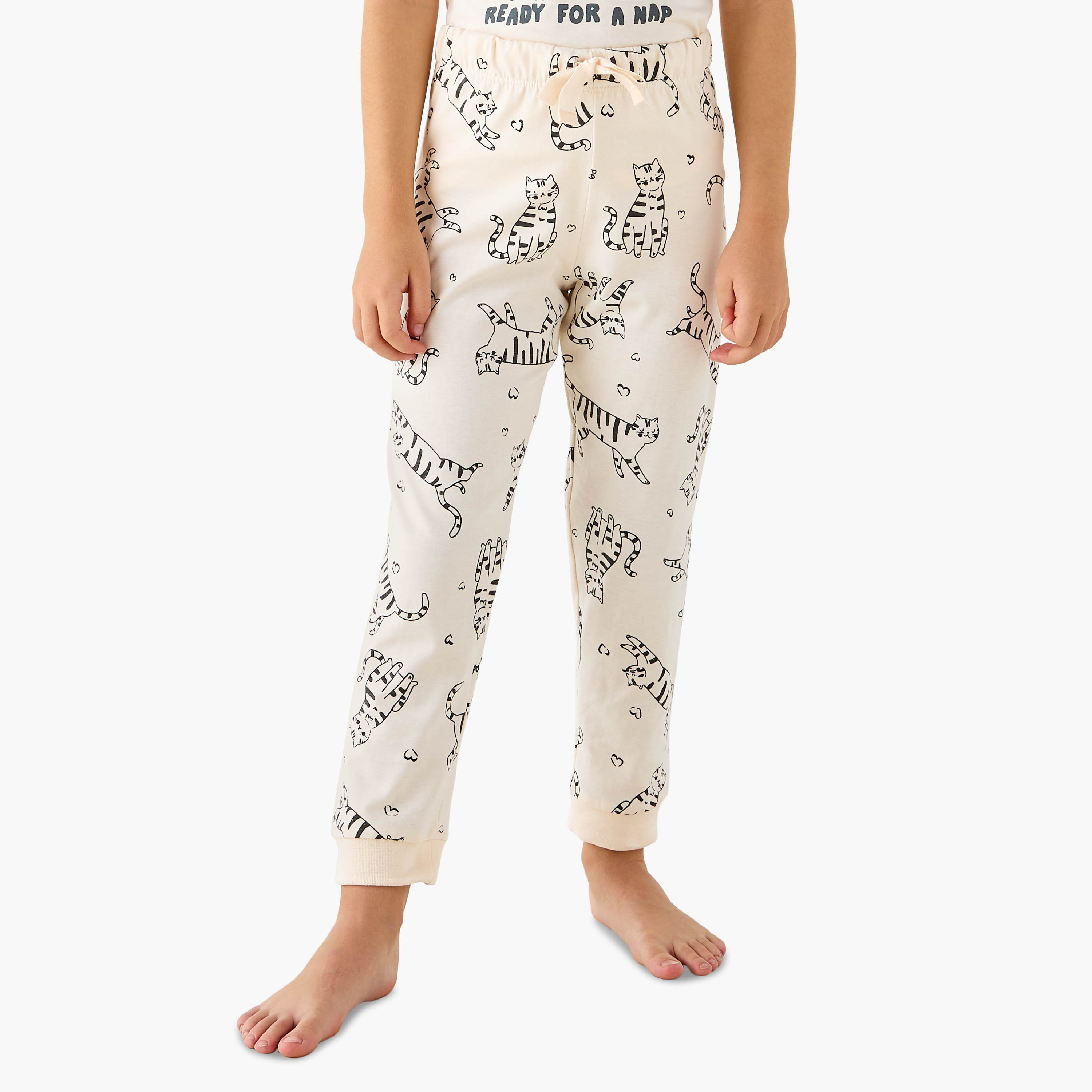 Juniors Cat Print T-shirt and Leggings Set-baby-girls-clothing-nightwear-pyjamasets-image-3