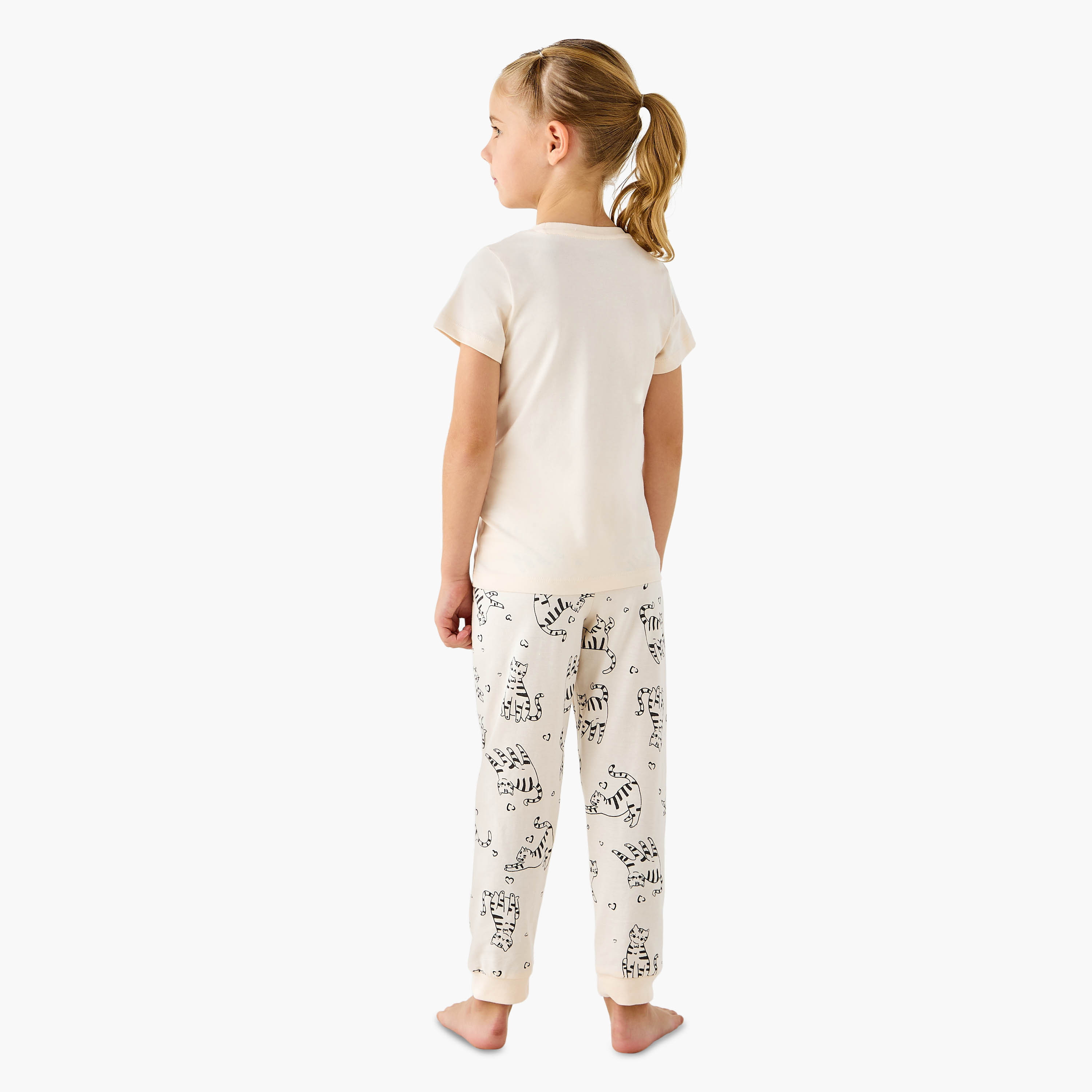 Juniors Cat Print T-shirt and Leggings Set-baby-girls-clothing-nightwear-pyjamasets-image-4