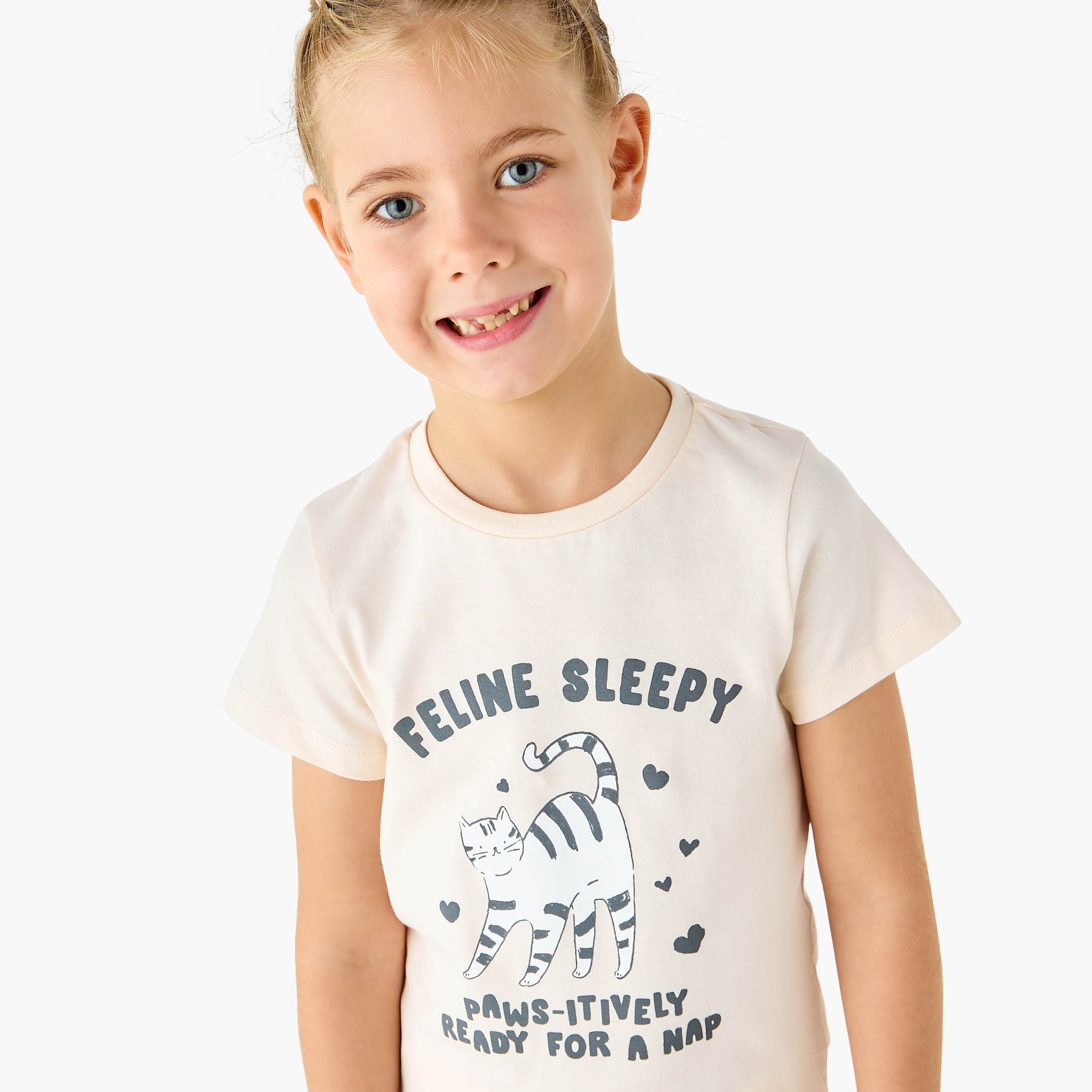 Juniors Cat Print T-shirt and Leggings Set-baby-girls-clothing-nightwear-pyjamasets-image-5