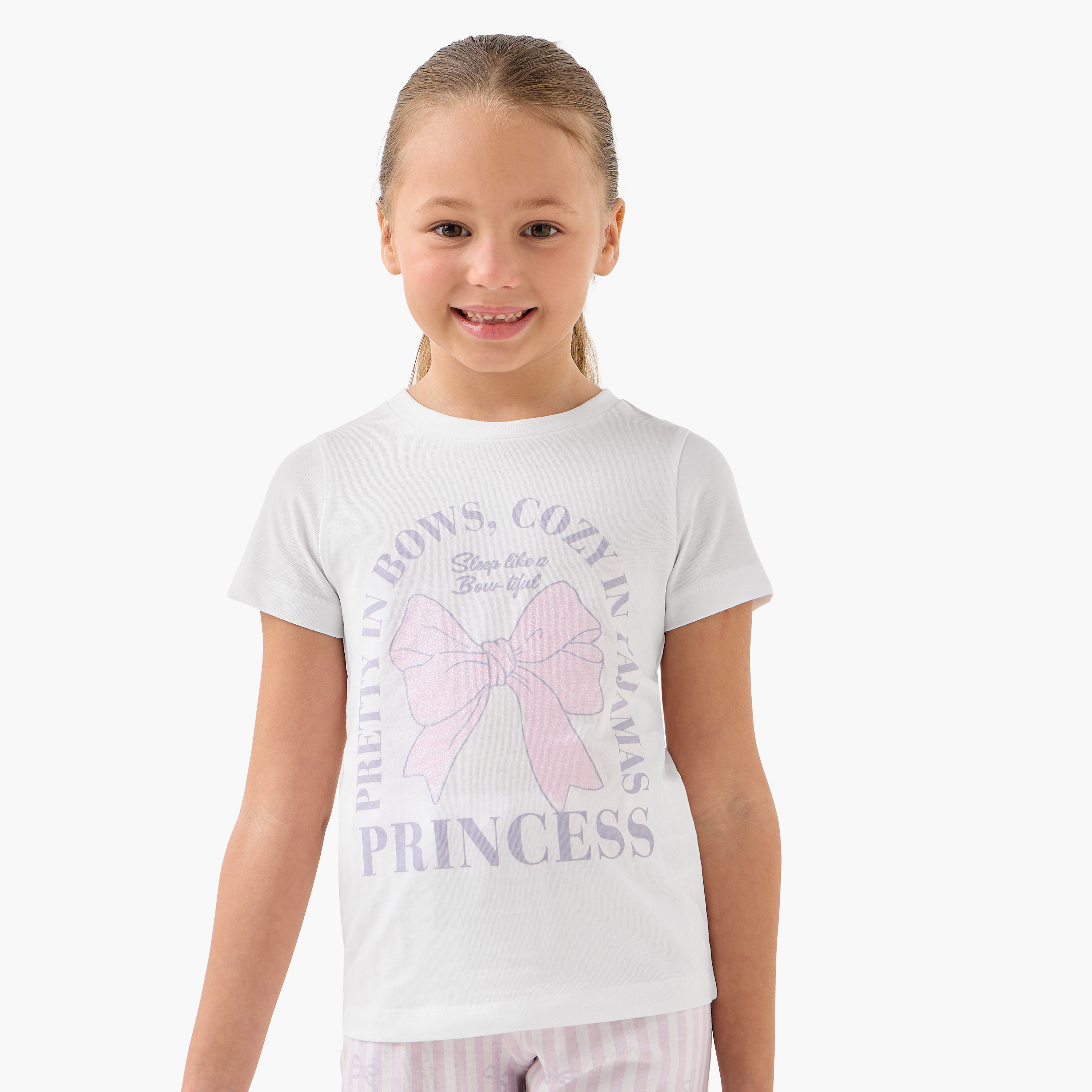 Juniors Printed T-shirt and Striped Pyjama Set-baby-girls-clothing-nightwear-pyjamasets-image-2