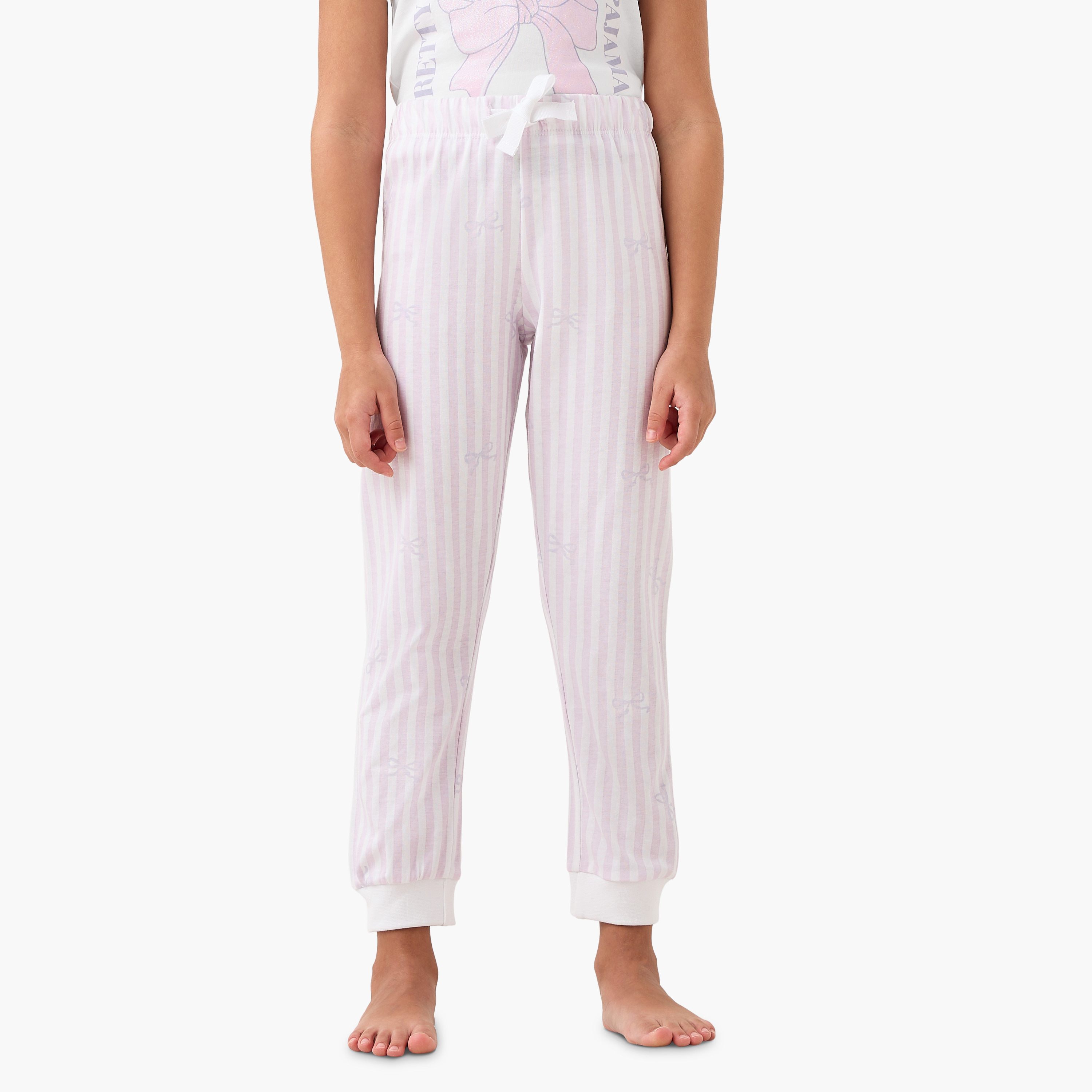 Juniors Printed T-shirt and Striped Pyjama Set-baby-girls-clothing-nightwear-pyjamasets-image-3