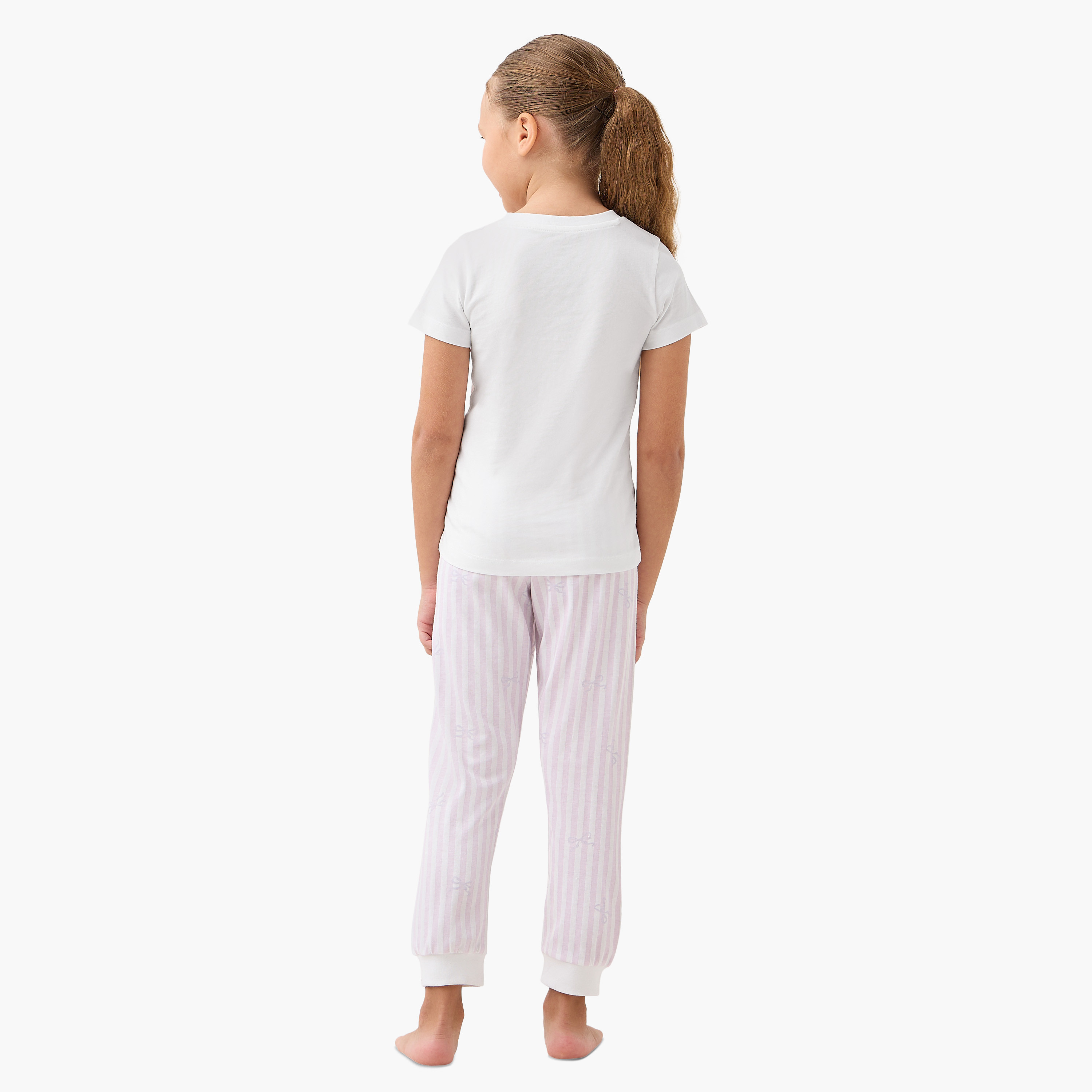 Juniors Printed T-shirt and Striped Pyjama Set-baby-girls-clothing-nightwear-pyjamasets-image-4