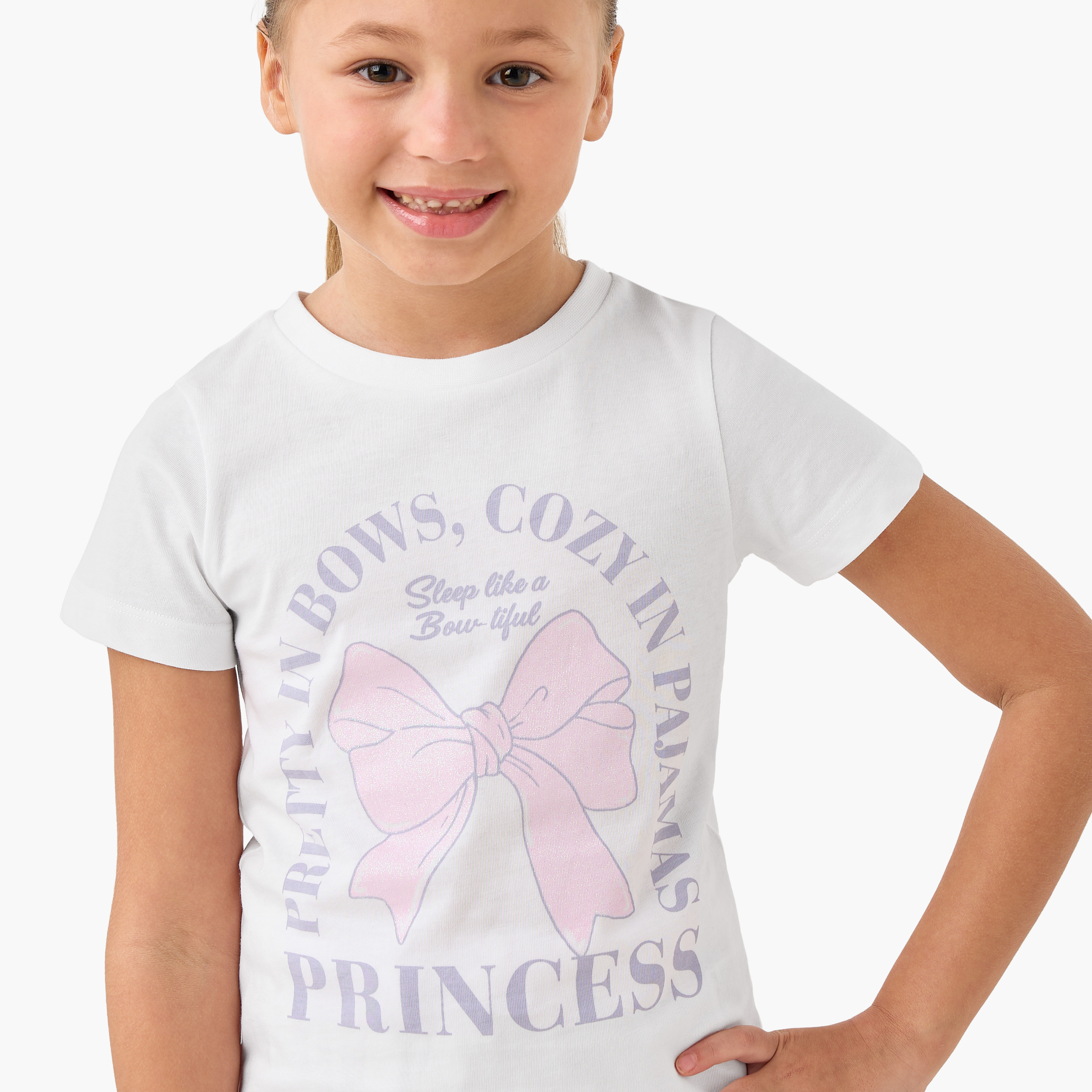 Juniors Printed T-shirt and Striped Pyjama Set-baby-girls-clothing-nightwear-pyjamasets-image-5