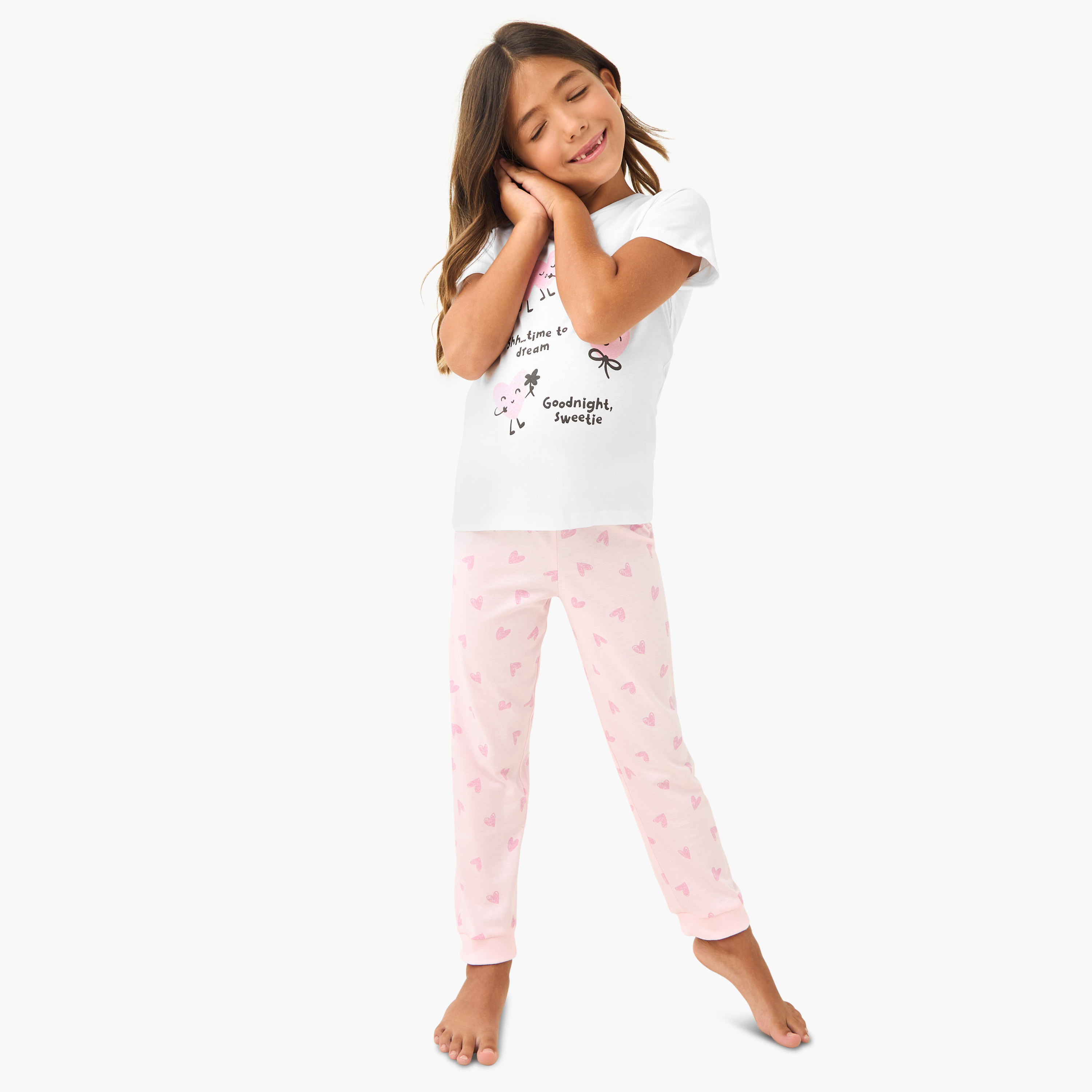 Juniors Heart Print T-shirt and Pyjama Set-baby-girls-clothing-nightwear-pyjamasets-image-1