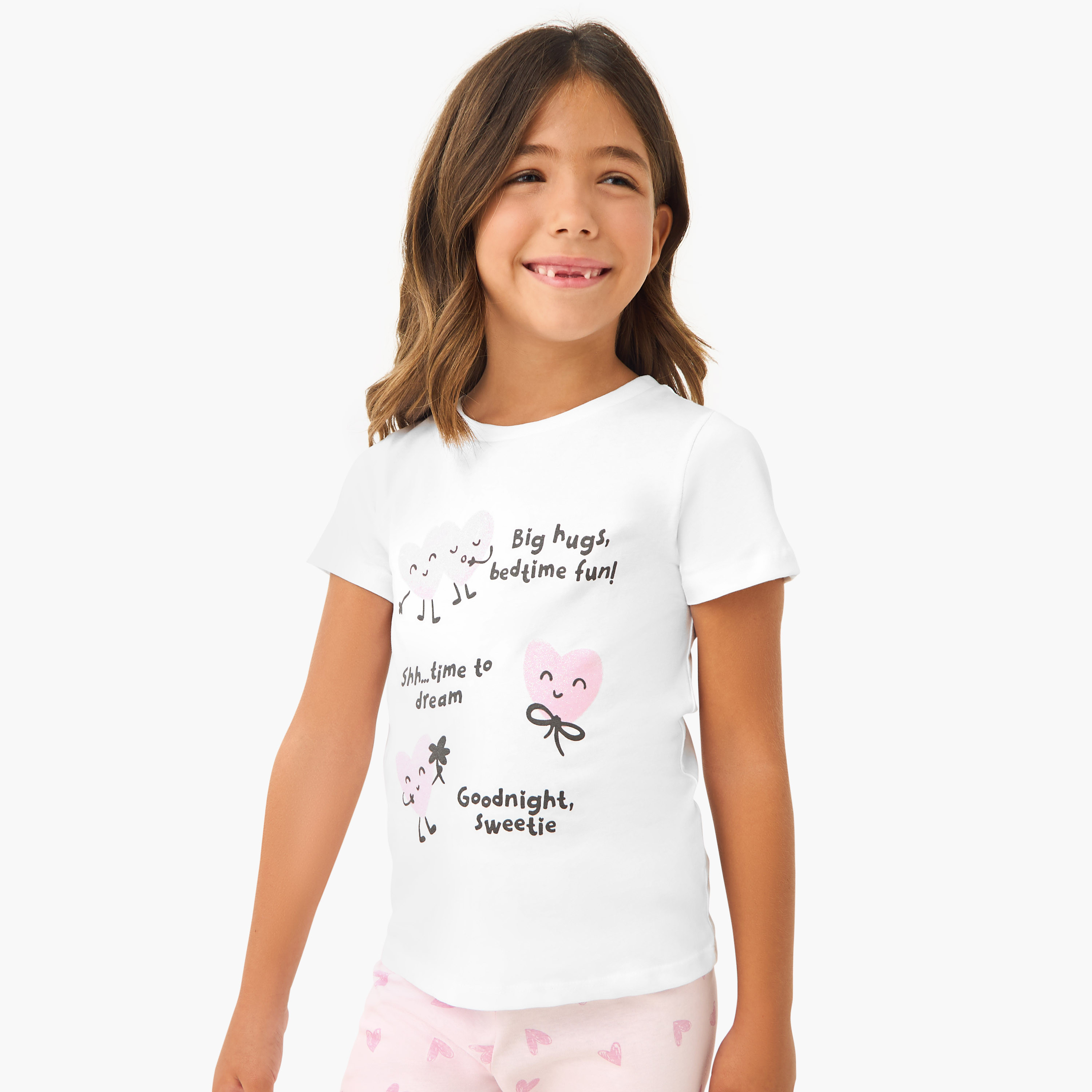 Juniors Heart Print T-shirt and Pyjama Set-baby-girls-clothing-nightwear-pyjamasets-image-2