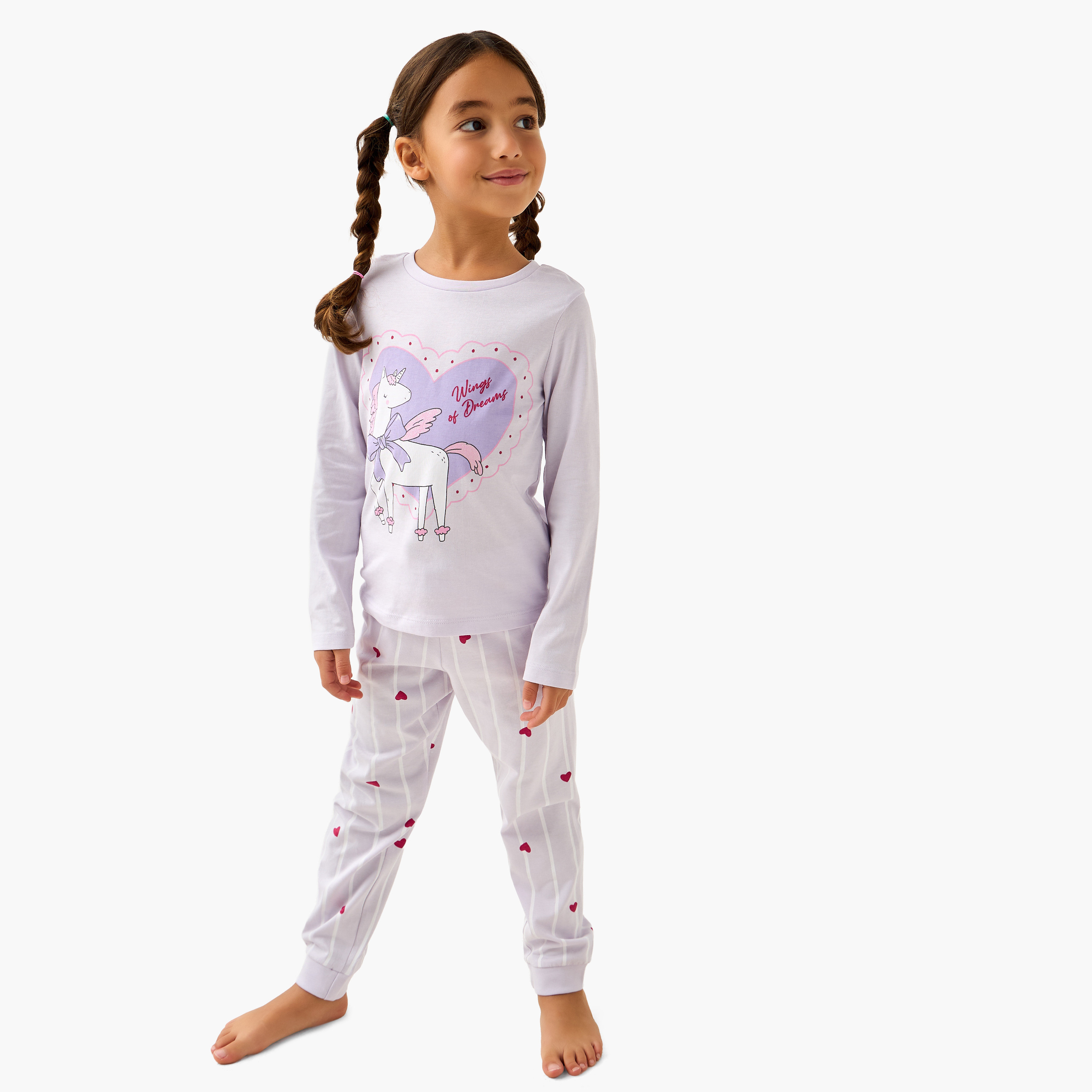 Juniors Cotton Crew Neck Long Sleeves Pyjama Set with Unicorn Print-baby-girls-clothing-winterwear-pyjamasets-image-1