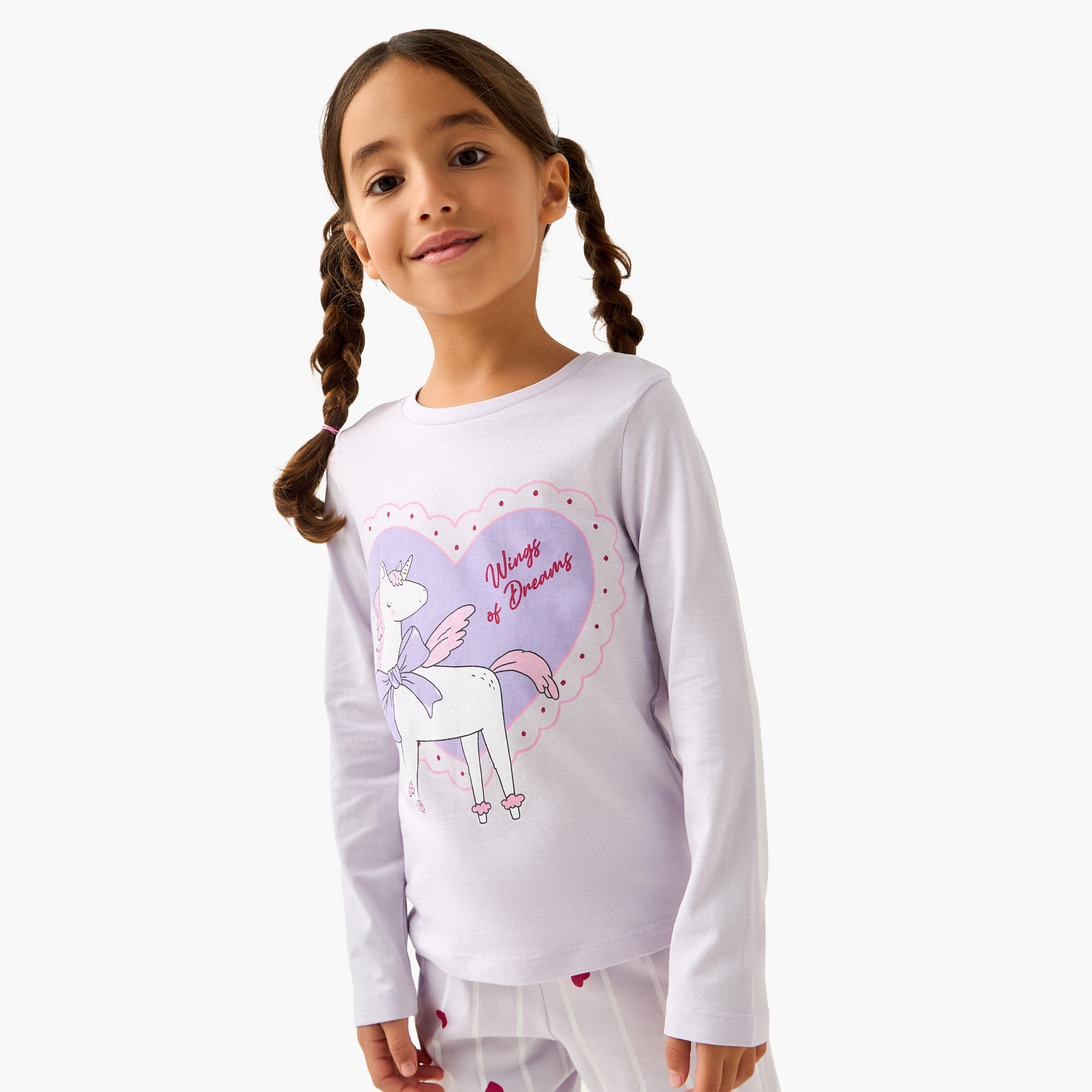 Juniors Cotton Crew Neck Long Sleeves Pyjama Set with Unicorn Print-baby-girls-clothing-winterwear-pyjamasets-image-2