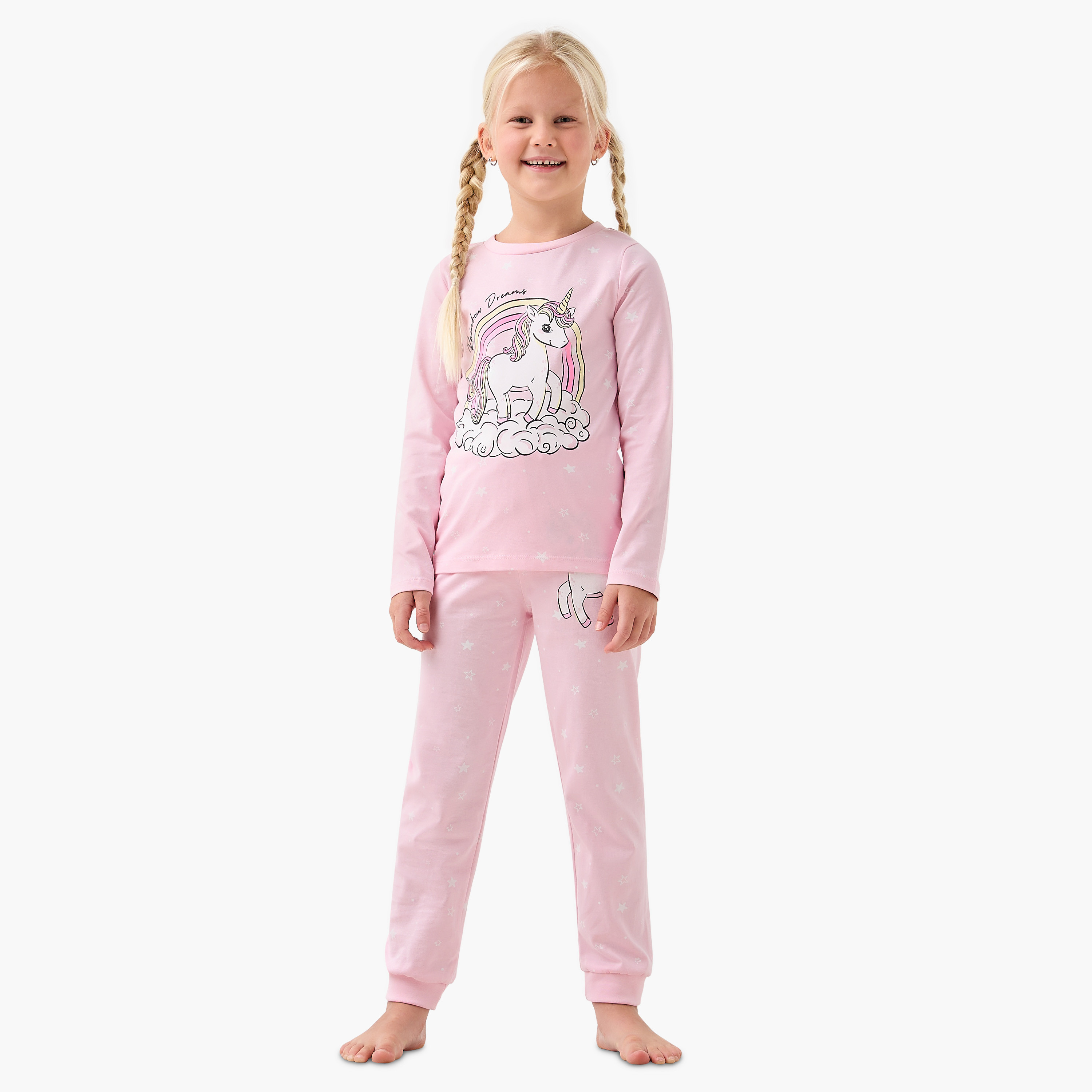 Juniors Girls T-shirt and Pyjama Set with Unicorn Print - Cotton - Long Sleeves - Crew Neck-baby-girls-clothing-winterwear-pyjamasets-image-1