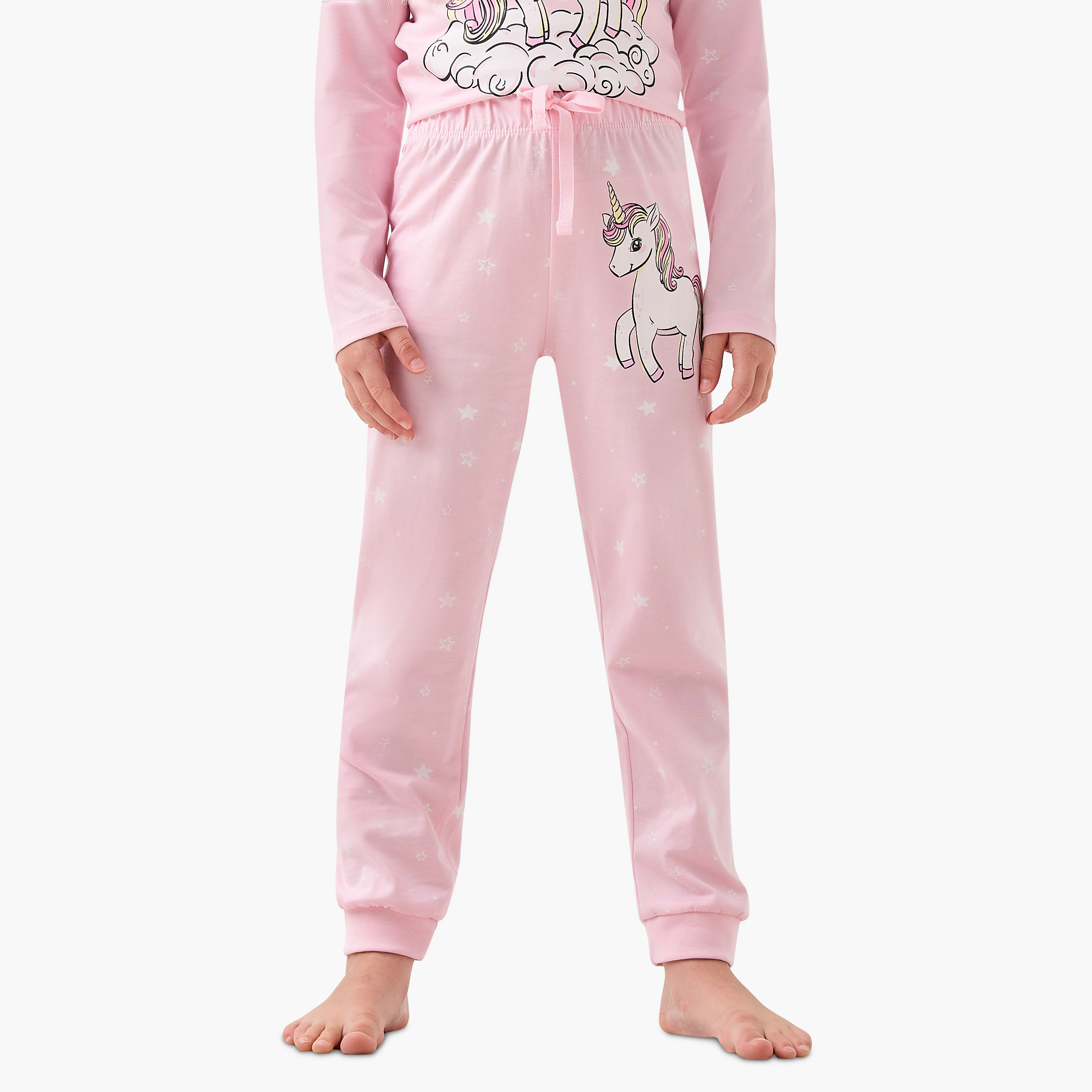 Juniors Girls T-shirt and Pyjama Set with Unicorn Print - Cotton - Long Sleeves - Crew Neck-baby-girls-clothing-winterwear-pyjamasets-image-3