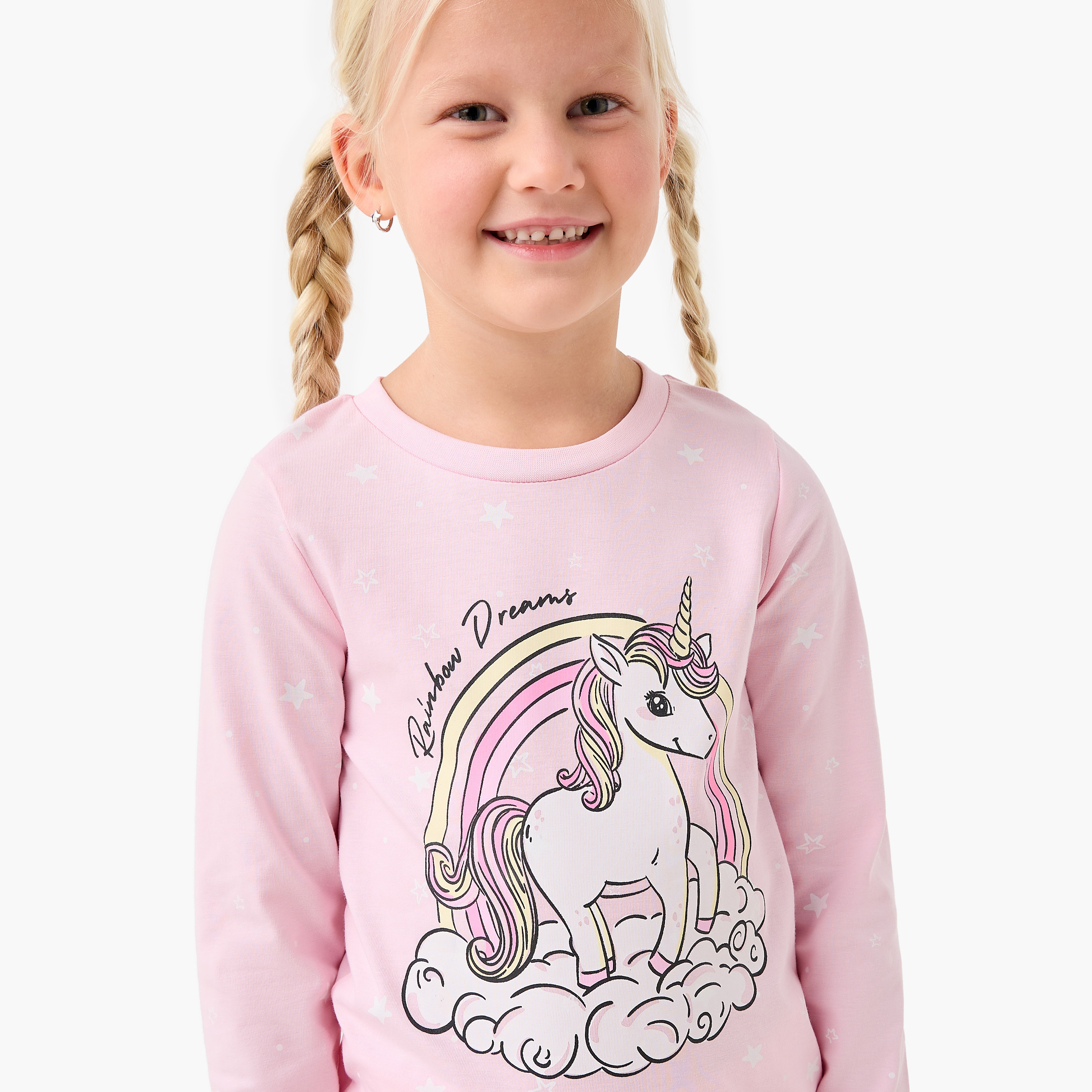 Juniors Girls T-shirt and Pyjama Set with Unicorn Print - Cotton - Long Sleeves - Crew Neck-baby-girls-clothing-winterwear-pyjamasets-image-5