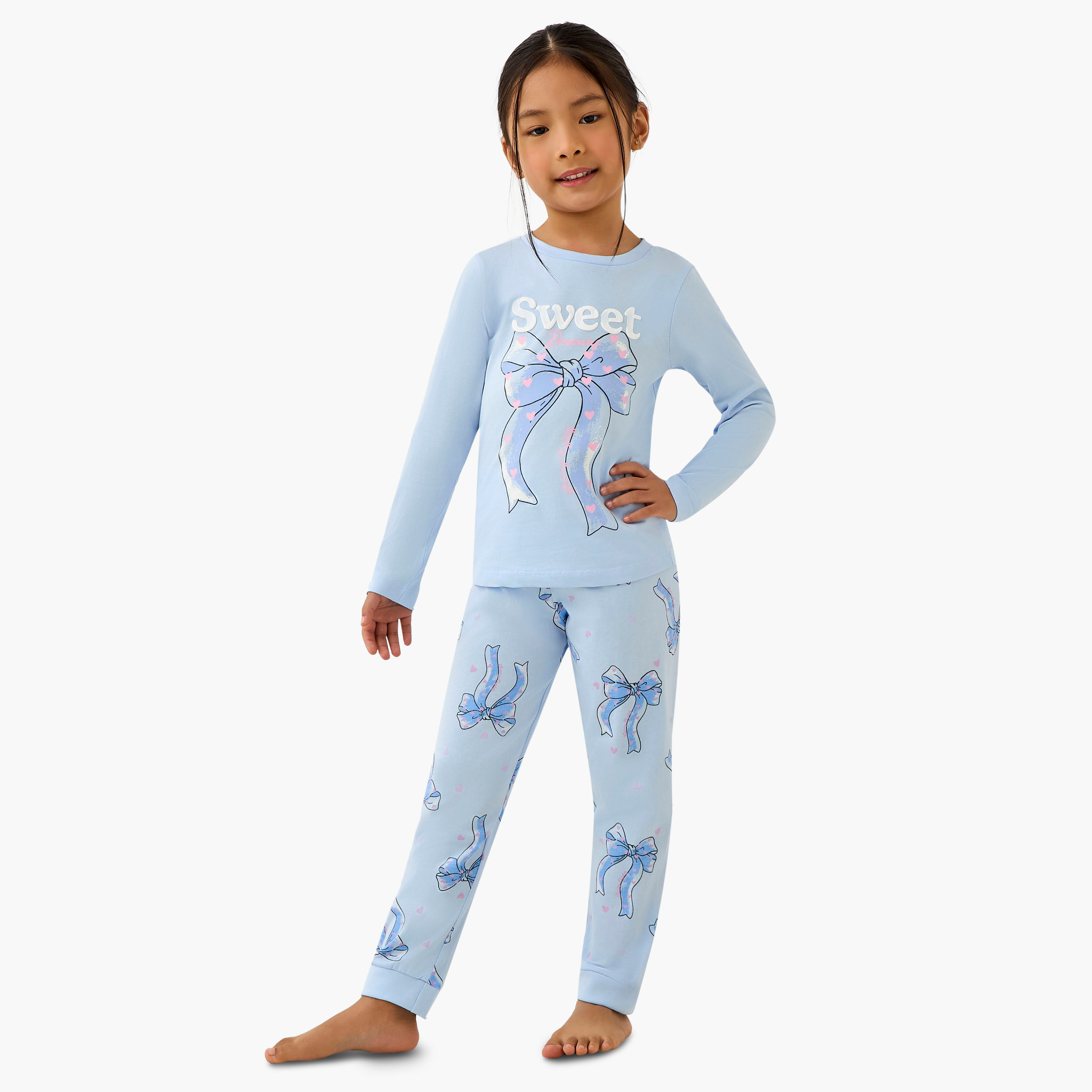 طقم بيجاما قطن بأكمام طويلة وياقة ضيقة وطبعات فيونكة من جونيورز-baby-girls-clothing-winterwear-pyjamasets-image-6