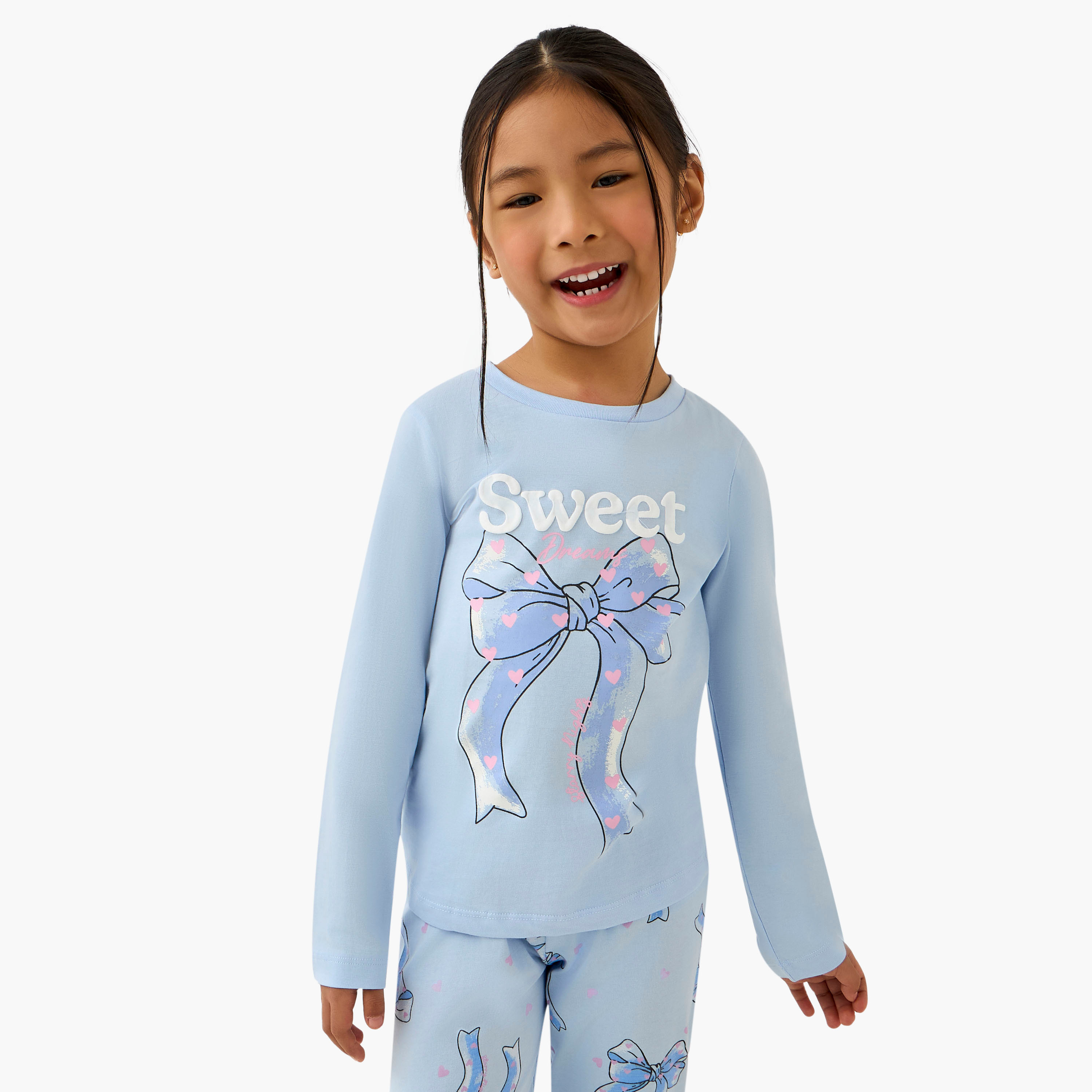 طقم بيجاما قطن بأكمام طويلة وياقة ضيقة وطبعات فيونكة من جونيورز-baby-girls-clothing-winterwear-pyjamasets-image-5