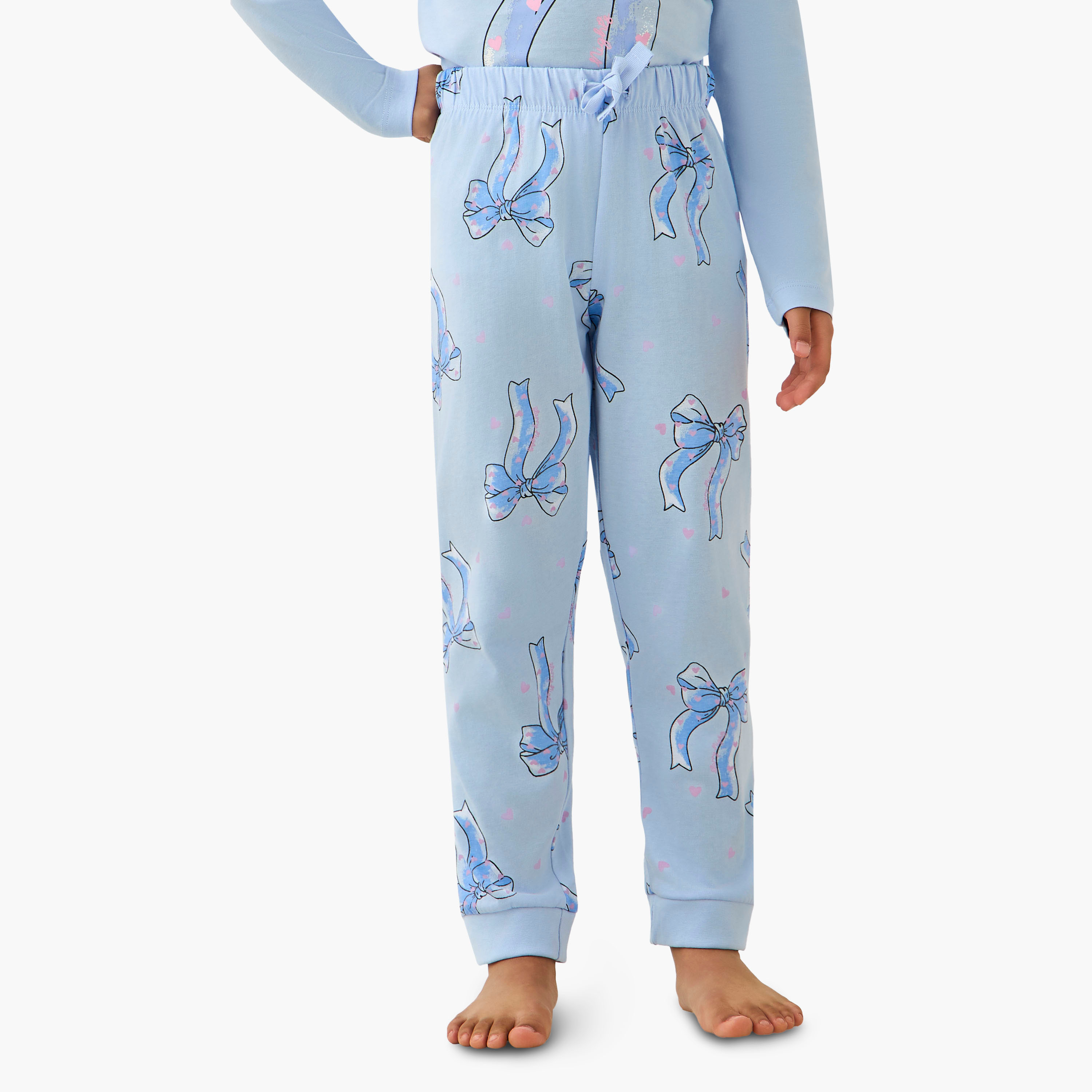 طقم بيجاما قطن بأكمام طويلة وياقة ضيقة وطبعات فيونكة من جونيورز-baby-girls-clothing-winterwear-pyjamasets-image-4