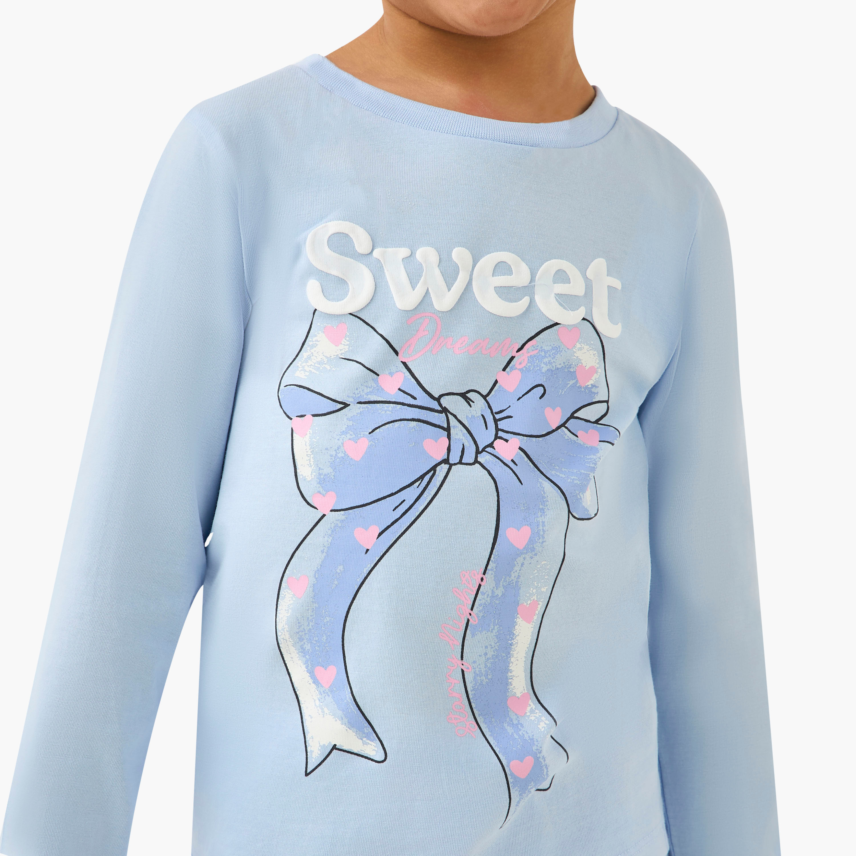 طقم بيجاما قطن بأكمام طويلة وياقة ضيقة وطبعات فيونكة من جونيورز-baby-girls-clothing-winterwear-pyjamasets-image-2