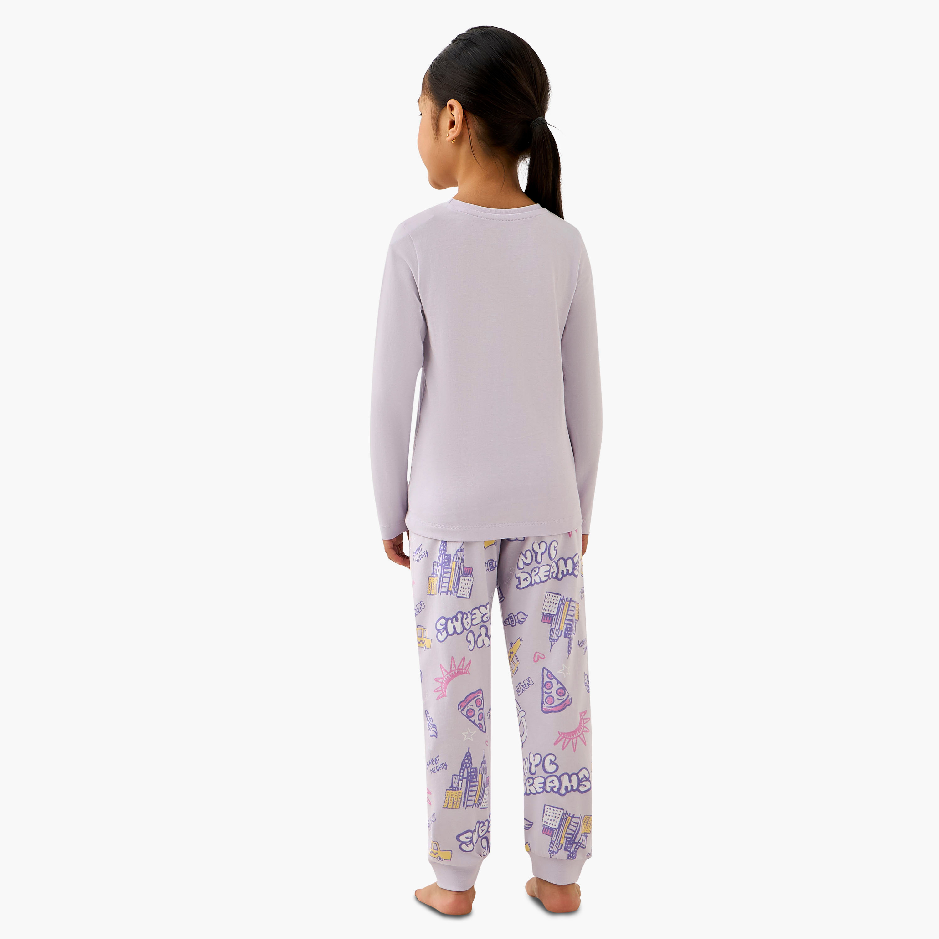 Juniors Cotton Crew Neck Long Sleeves Pyjama Set with NYC Print-baby-girls-clothing-winterwear-pyjamasets-image-4