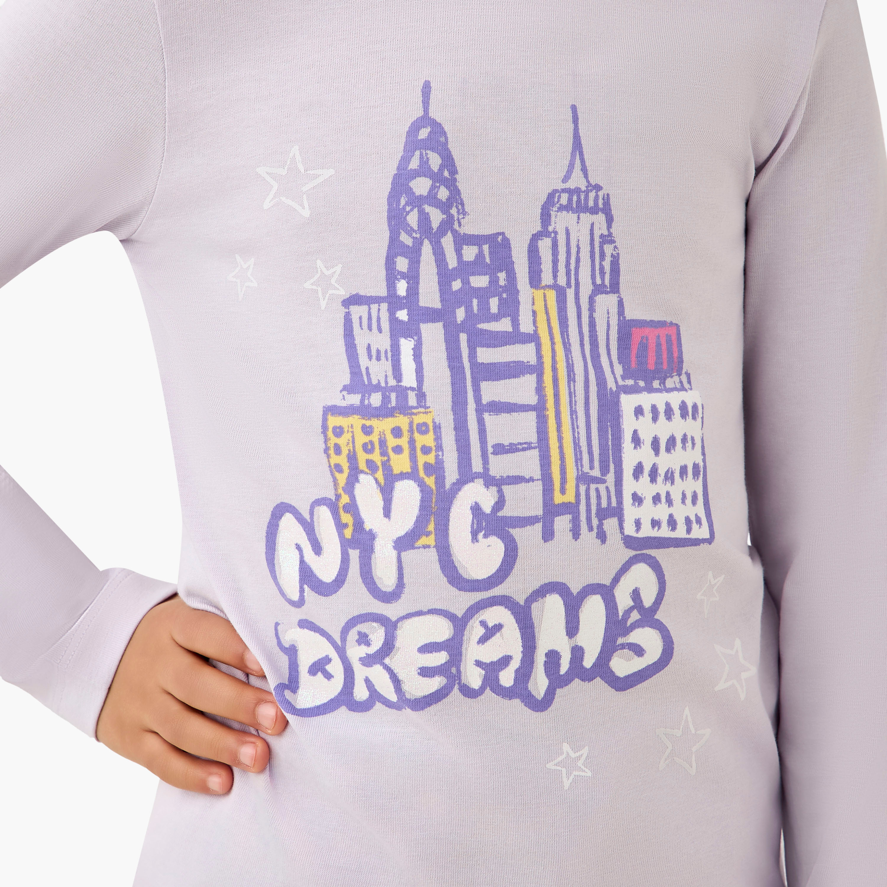 Juniors Cotton Crew Neck Long Sleeves Pyjama Set with NYC Print-baby-girls-clothing-winterwear-pyjamasets-image-5