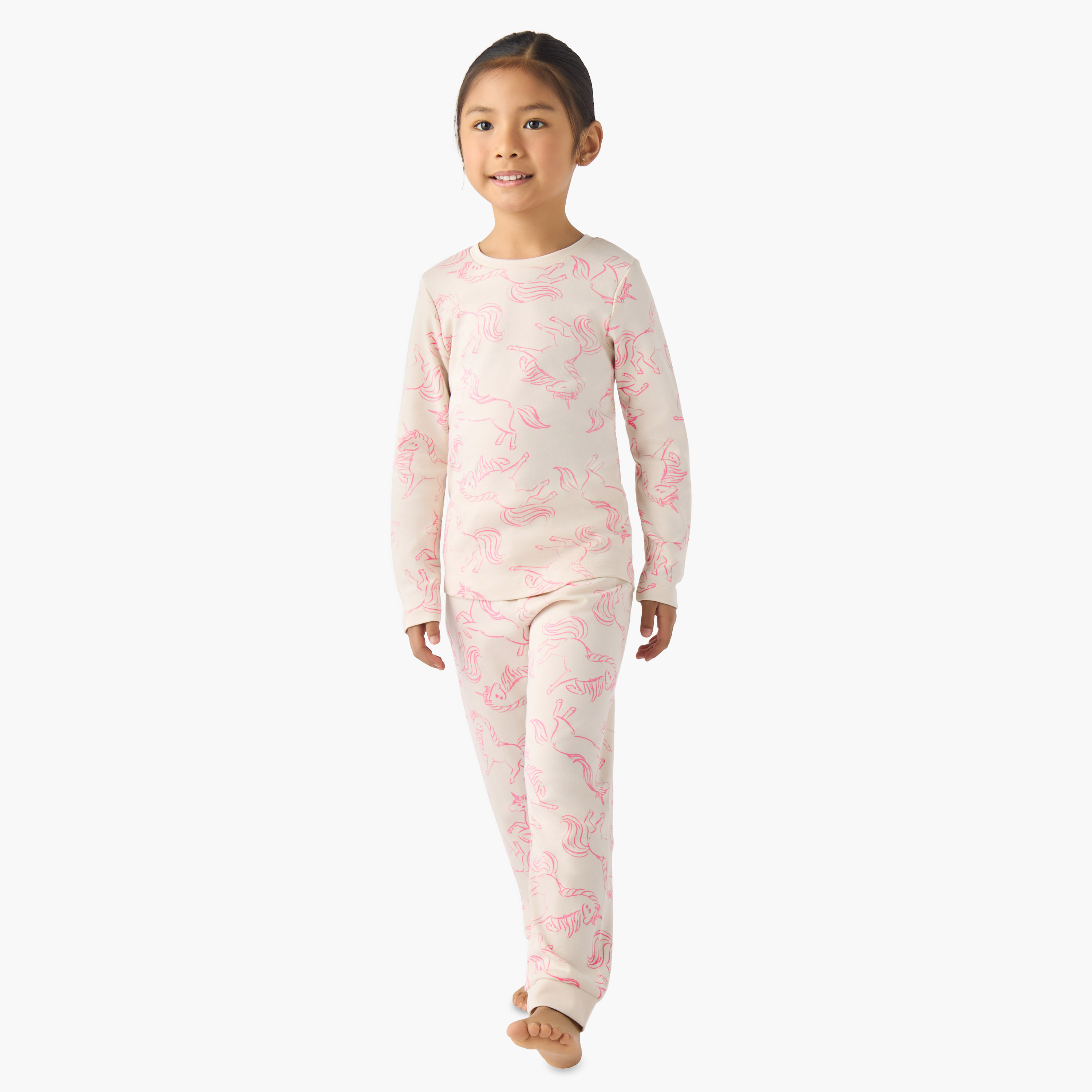 طقم بيجاما قطن بياقة ضيقة وأكمام طويلة بطبعات يونيكورن من جونيورز-baby-girls-clothing-winterwear-pyjamasets-image-7