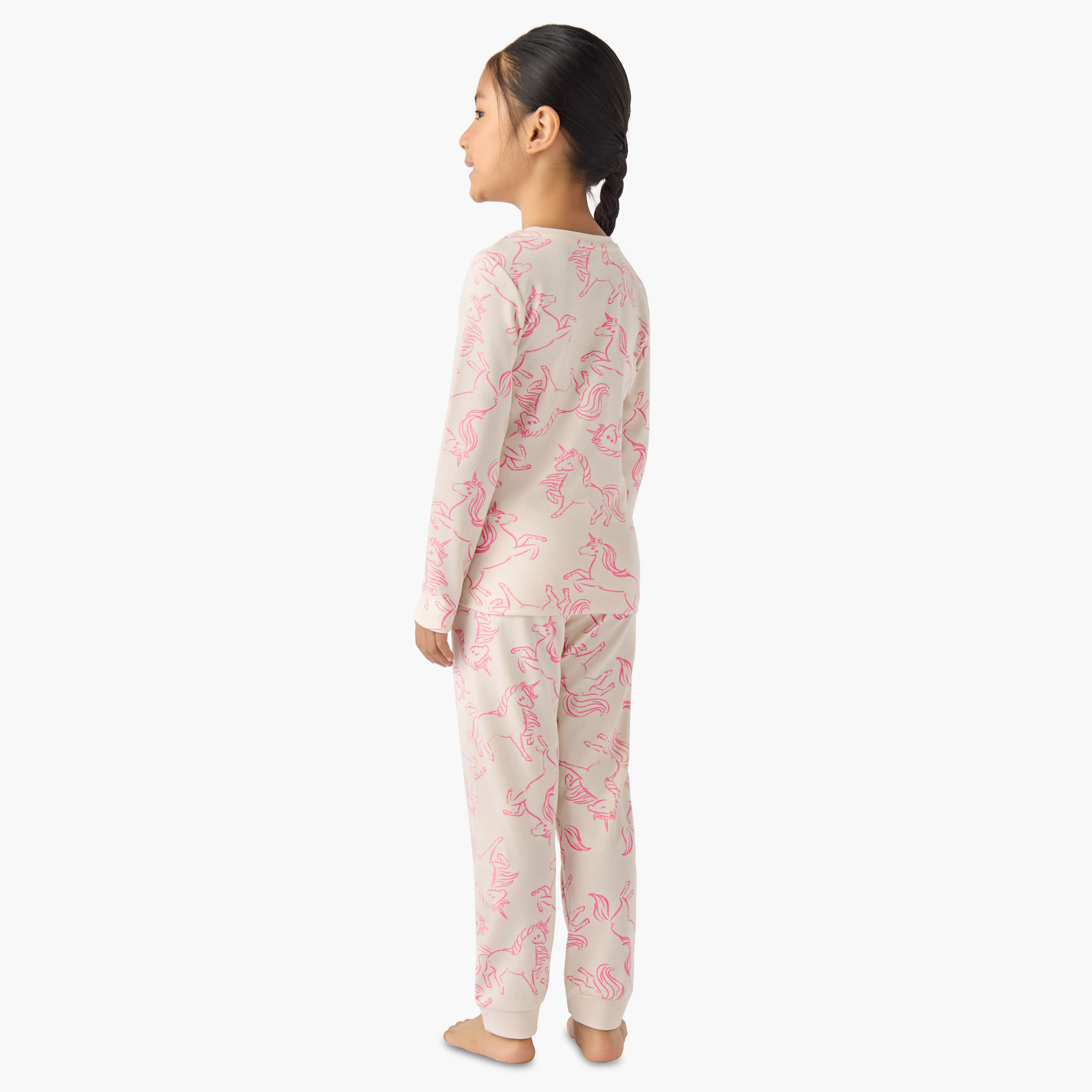 طقم بيجاما قطن بياقة ضيقة وأكمام طويلة بطبعات يونيكورن من جونيورز-baby-girls-clothing-winterwear-pyjamasets-image-4