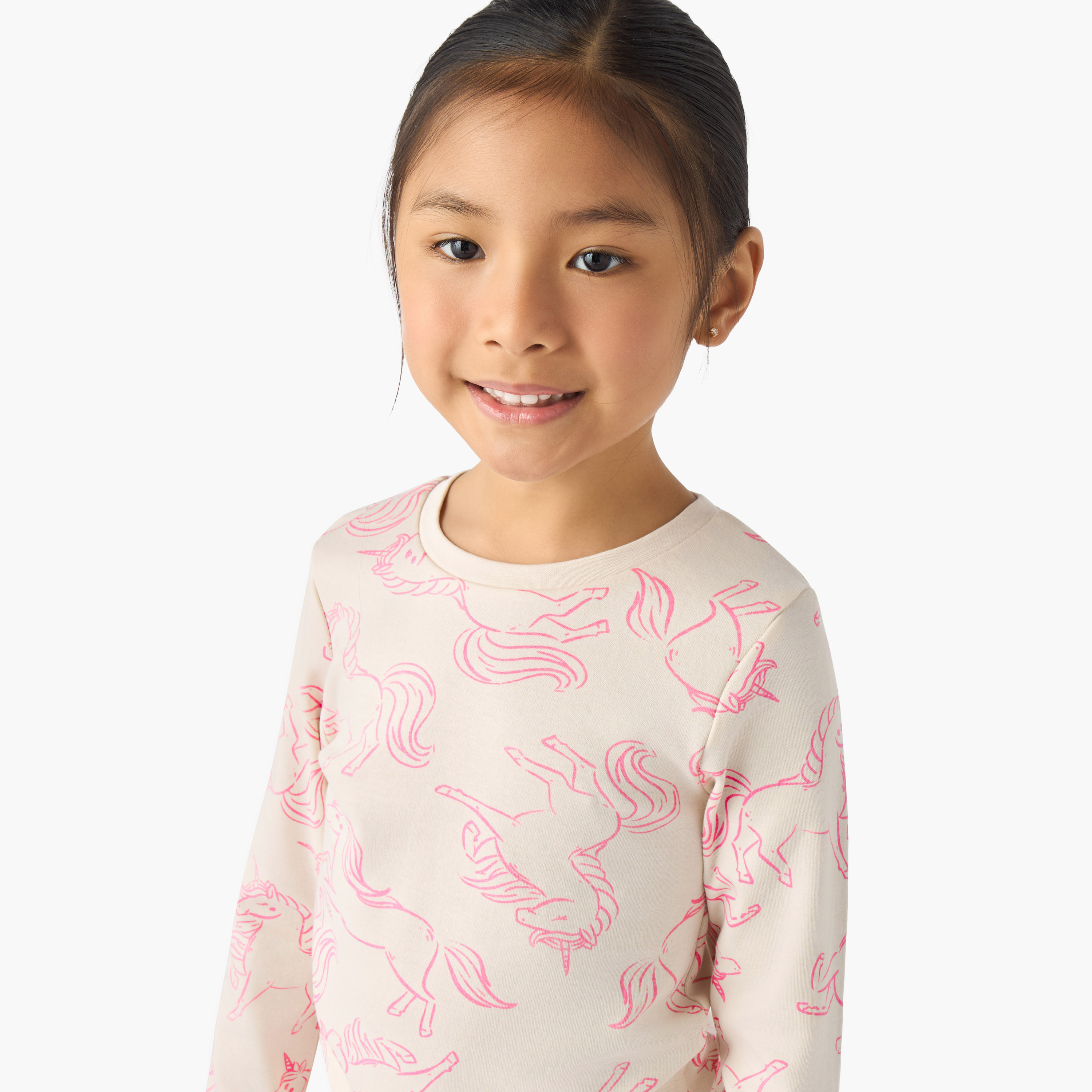 طقم بيجاما قطن بياقة ضيقة وأكمام طويلة بطبعات يونيكورن من جونيورز-baby-girls-clothing-winterwear-pyjamasets-image-3