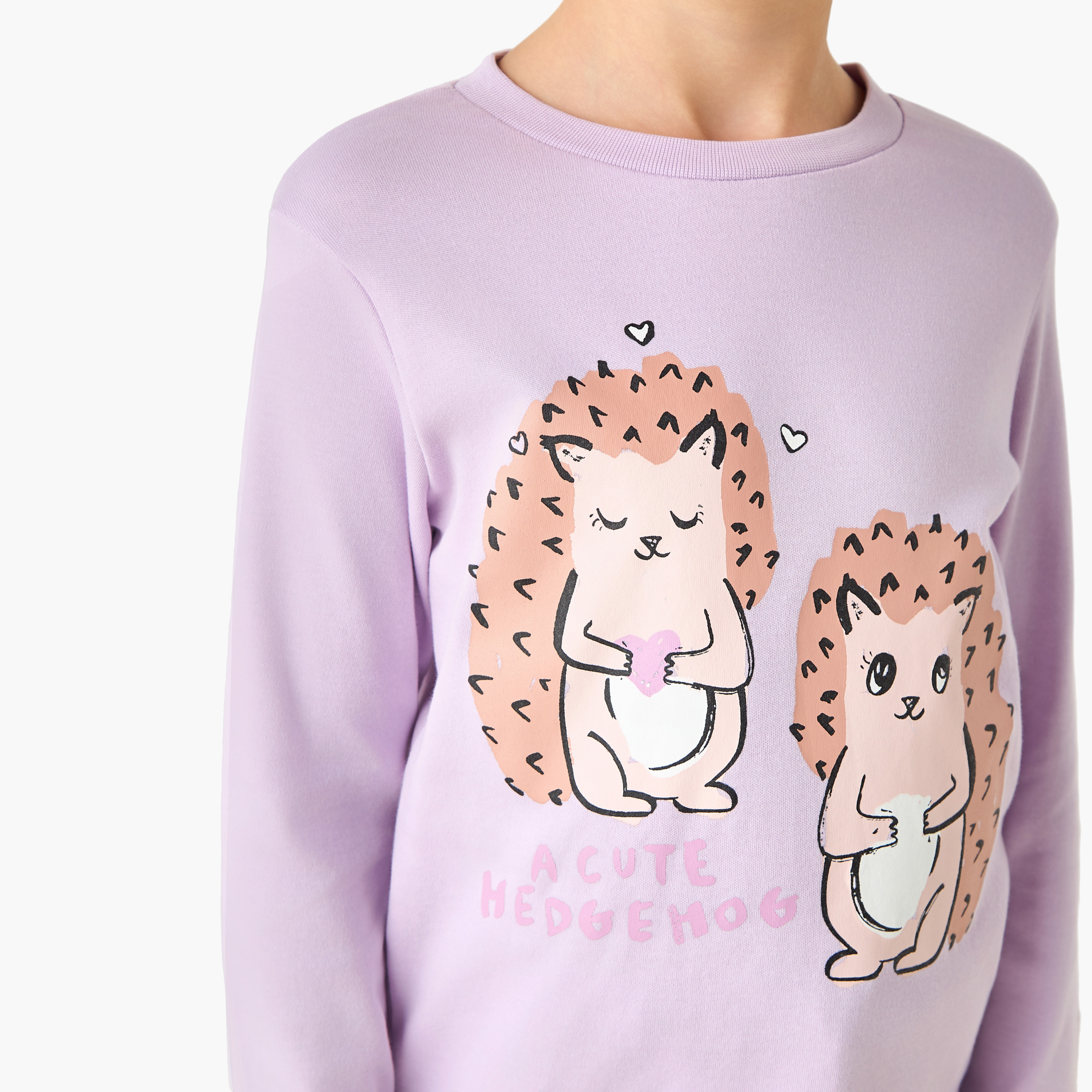 Juniors Girls T-shirt and Pyjama Set with Hedgehog Print - Cotton - Long Sleeves - Crew Neck-baby-girls-clothing-winterwear-pyjamasets-image-3