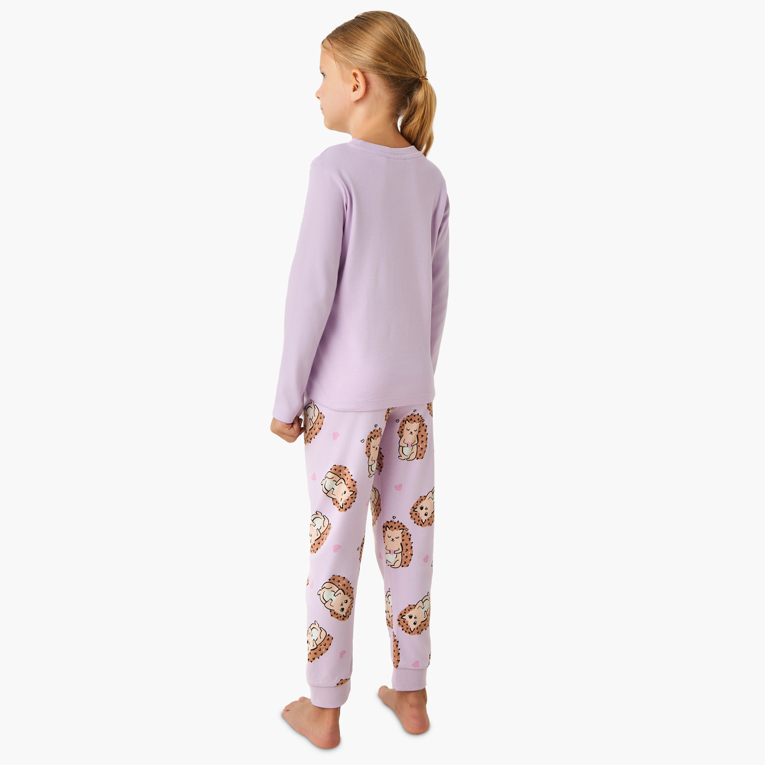 Juniors Girls T-shirt and Pyjama Set with Hedgehog Print - Cotton - Long Sleeves - Crew Neck-baby-girls-clothing-winterwear-pyjamasets-image-4