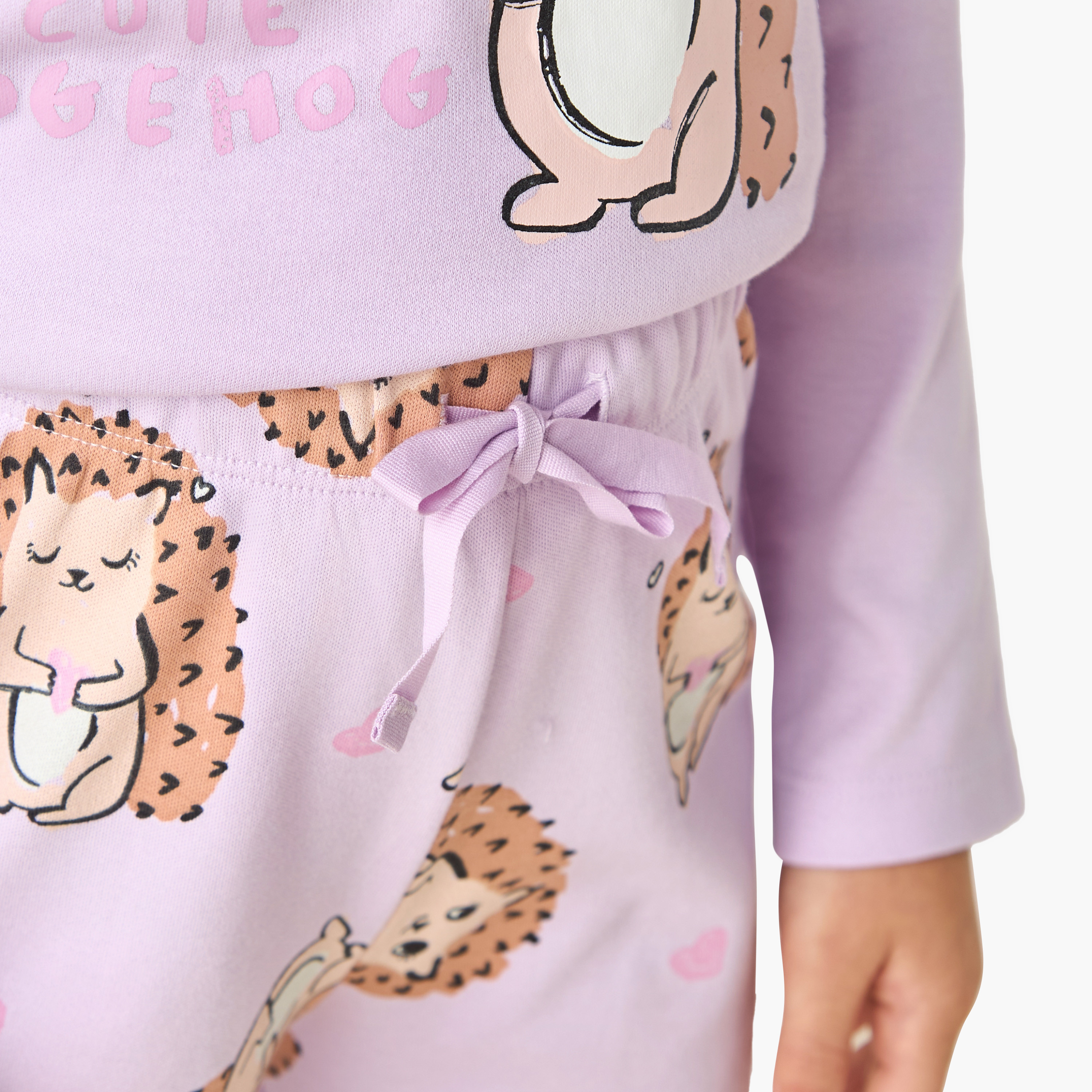 Juniors Girls T-shirt and Pyjama Set with Hedgehog Print - Cotton - Long Sleeves - Crew Neck-baby-girls-clothing-winterwear-pyjamasets-image-6