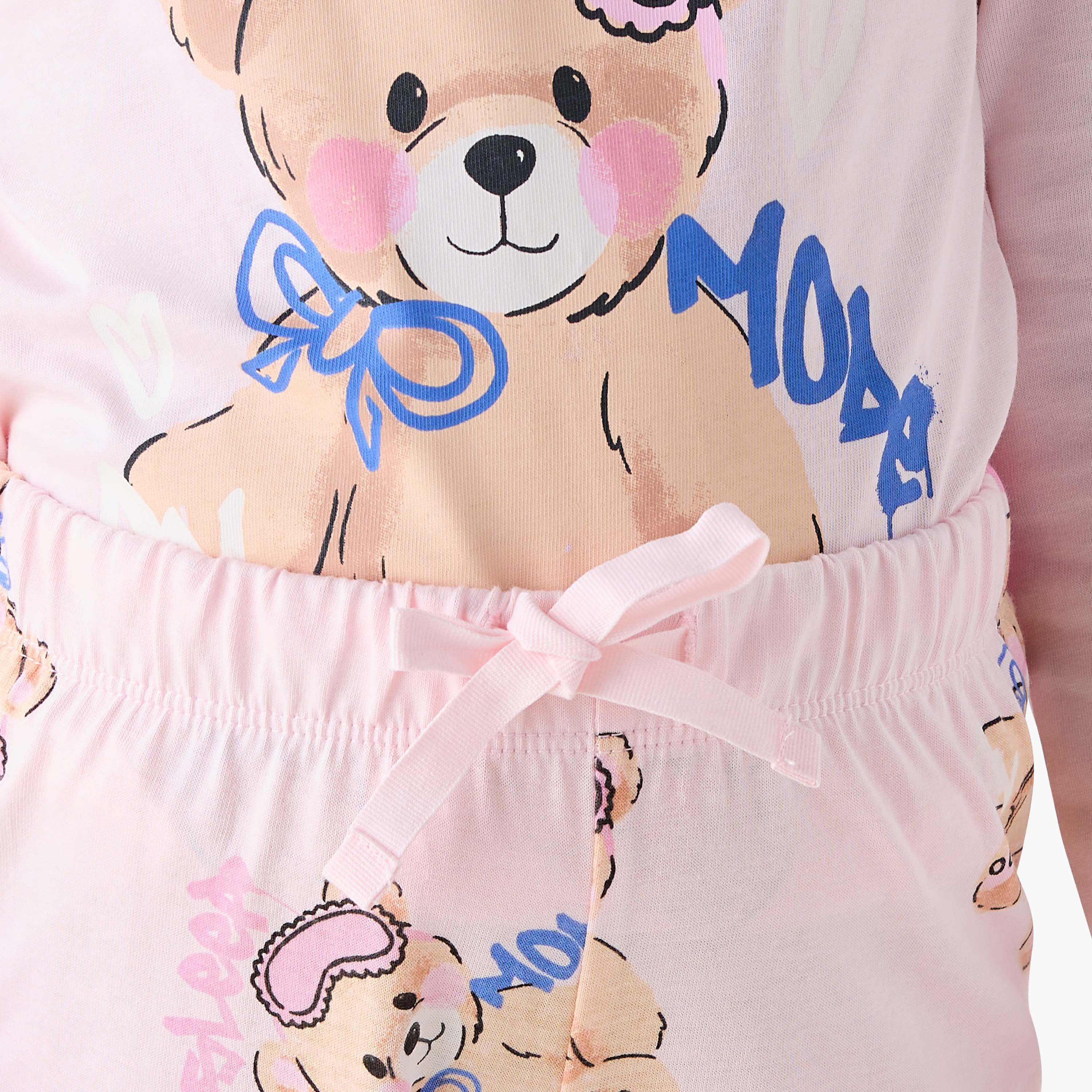 طقم بيجاما بطبعات جرافيك - قطن - بأكمام طويلة - وياقة ضيقة للبنات من جونيورز-baby-girls-clothing-winterwear-pyjamasets-image-6