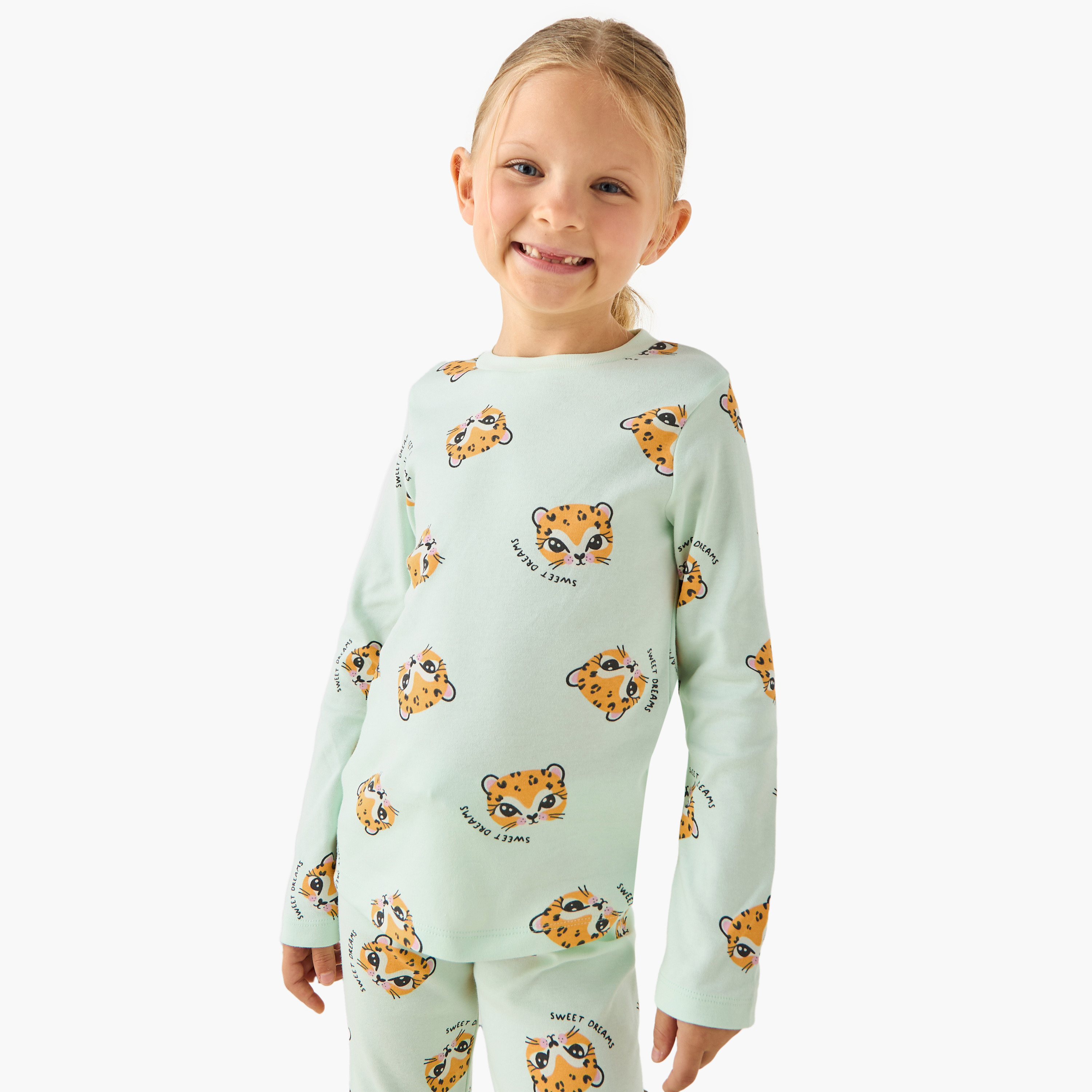 طقم بيجاما بناتي قطن بطبعات حيوانات وياقة ضيقة وأكمام طويلة من جونيورز-baby-girls-clothing-winterwear-pyjamasets-image-2