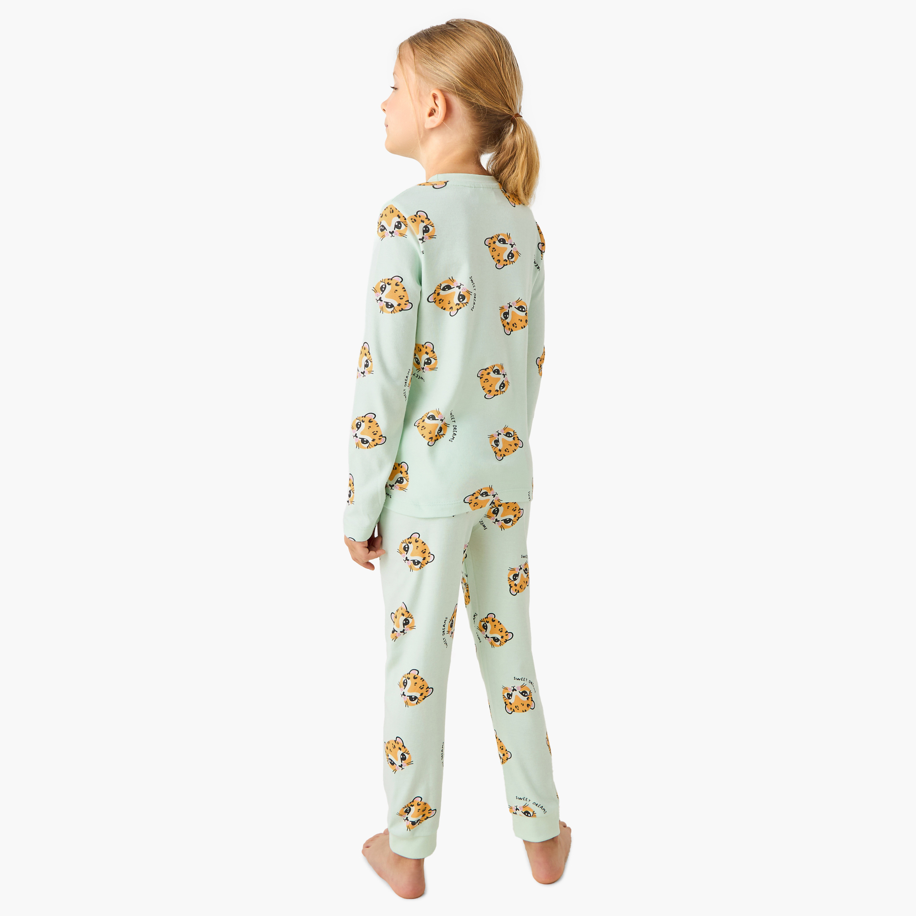 طقم بيجاما بناتي قطن بطبعات حيوانات وياقة ضيقة وأكمام طويلة من جونيورز-baby-girls-clothing-winterwear-pyjamasets-image-4